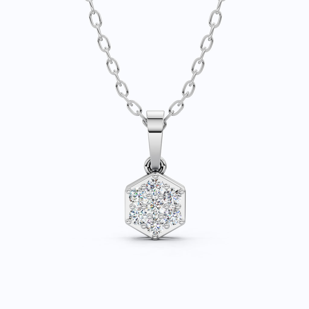 Contemporary Hexagon Seven-Stone Cluster Pendant in Lab Diamond 14k Solid Gold, Anniversary Gift For Her, Everyday Jewelry