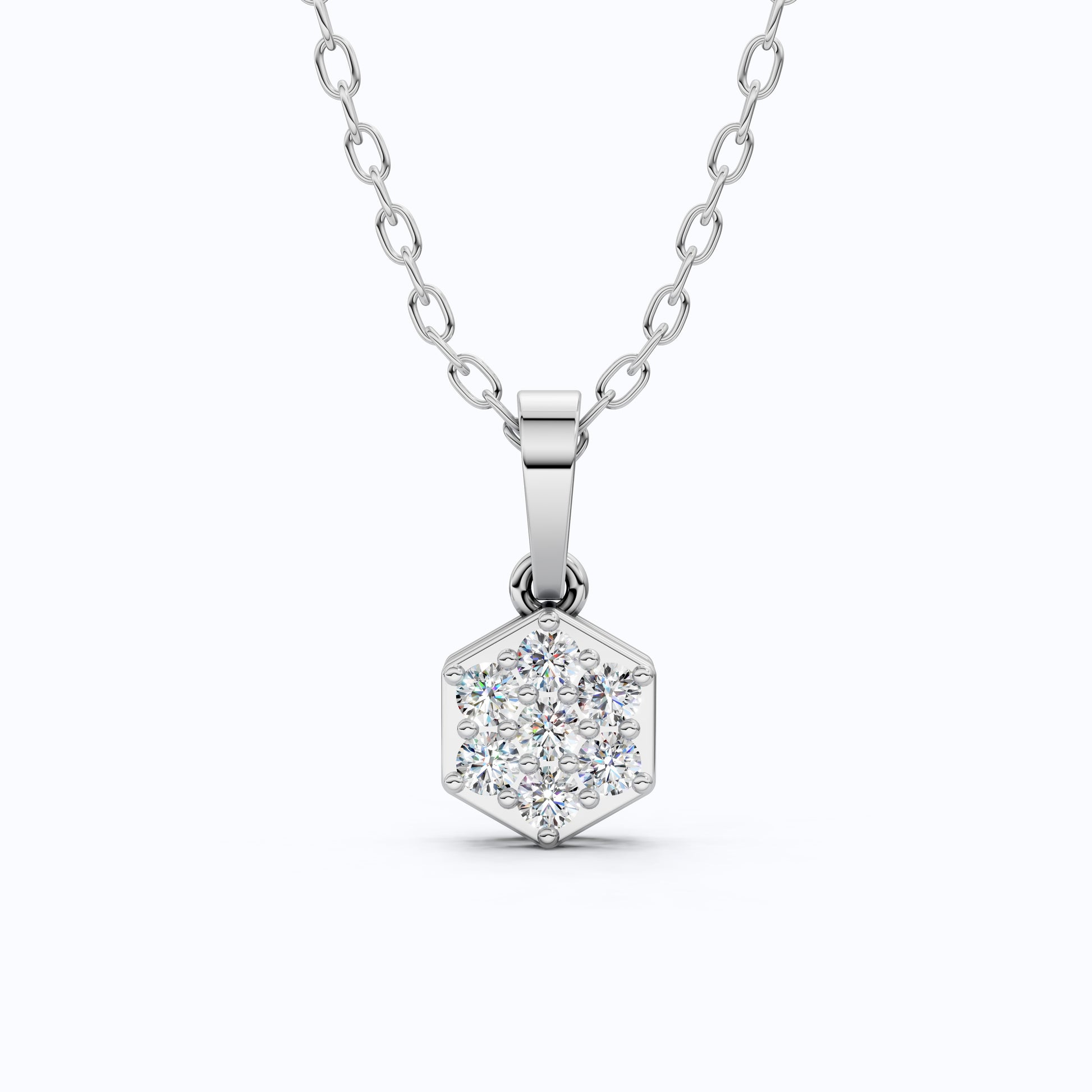 Contemporary Hexagon Seven-Stone Cluster Pendant in Lab Diamond 14k Solid Gold, Anniversary Gift For Her, Everyday Jewelry