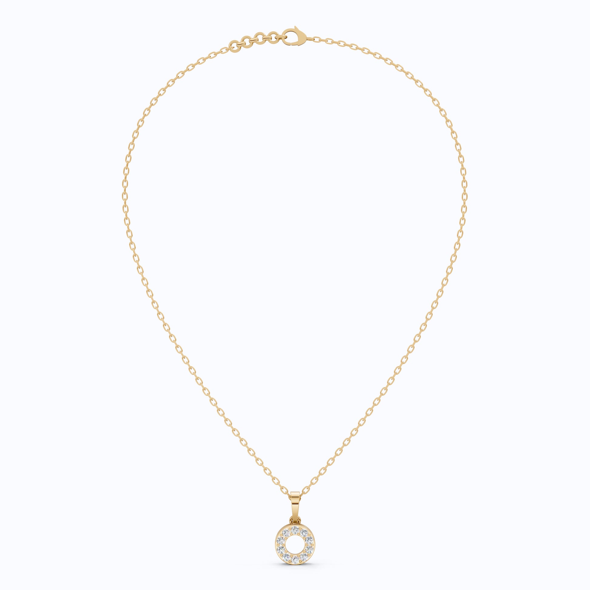 Modern Halo Open Circle Unique Pendant in Lab Grown Diamond-14k Solid Gold, Elegant Pendant Gift for Wife