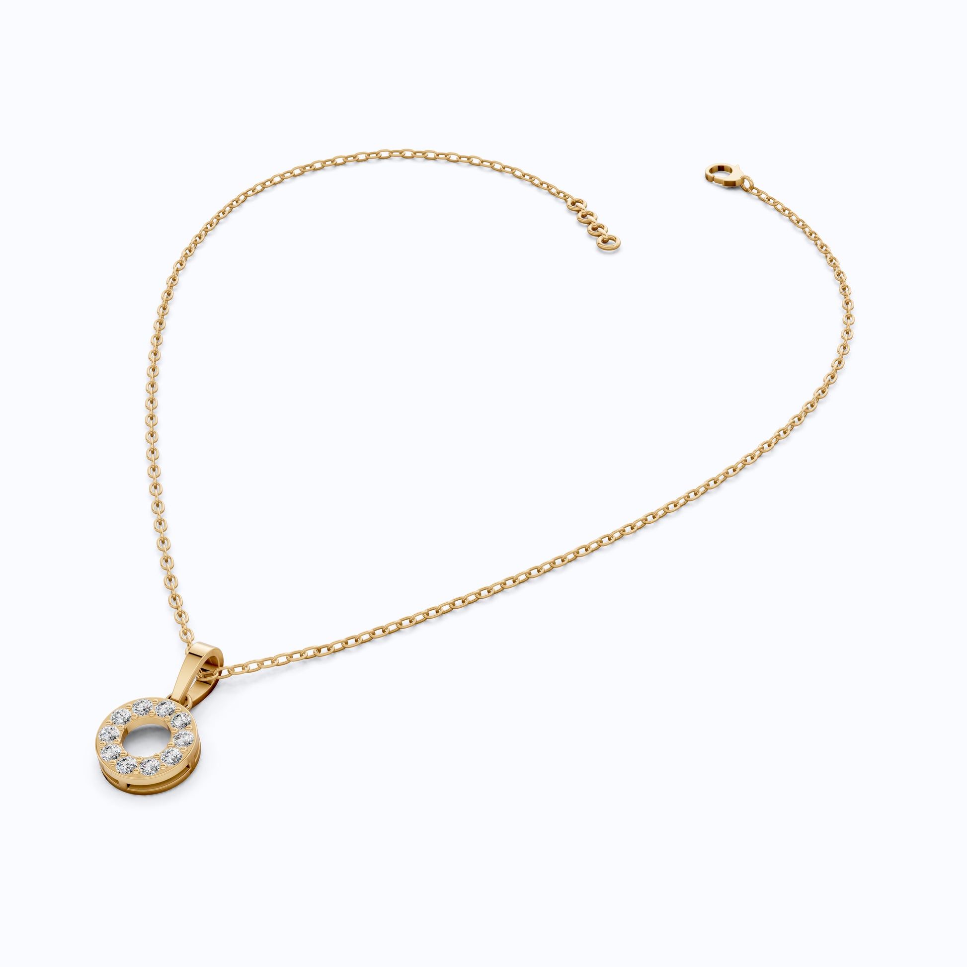 Modern Halo Open Circle Unique Pendant in Lab Grown Diamond-14k Solid Gold, Elegant Pendant Gift for Wife