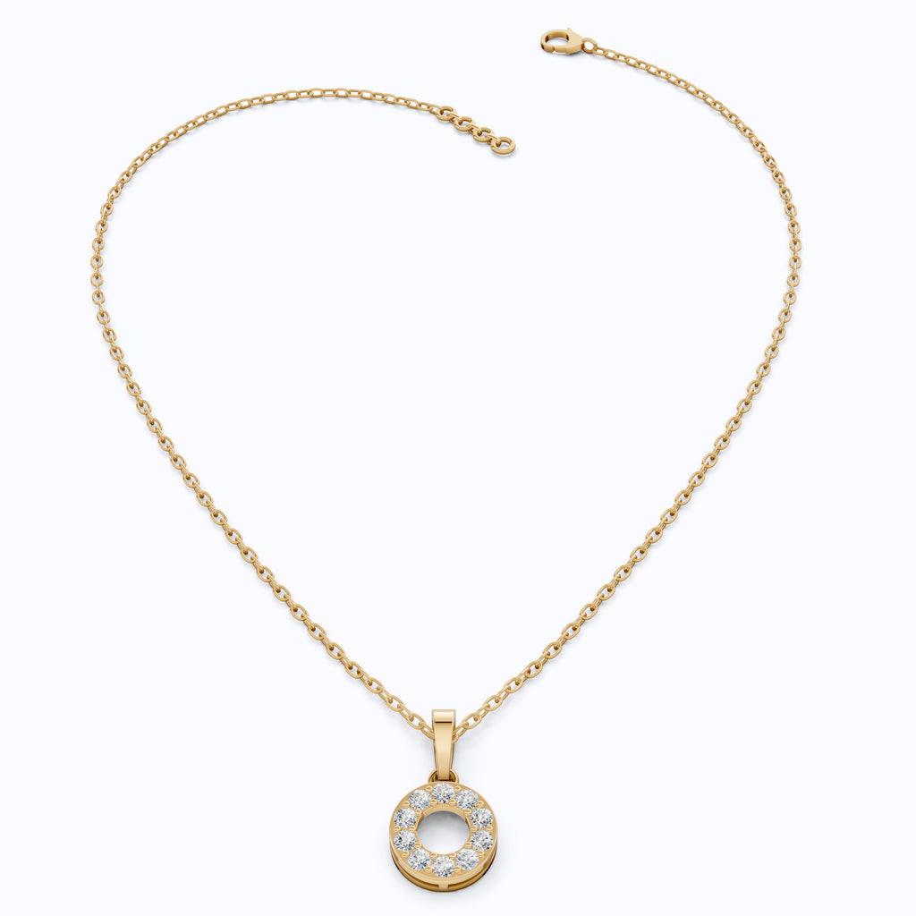 Modern Halo Open Circle Unique Pendant in Lab Grown Diamond-14k Solid Gold, Elegant Pendant Gift for Wife