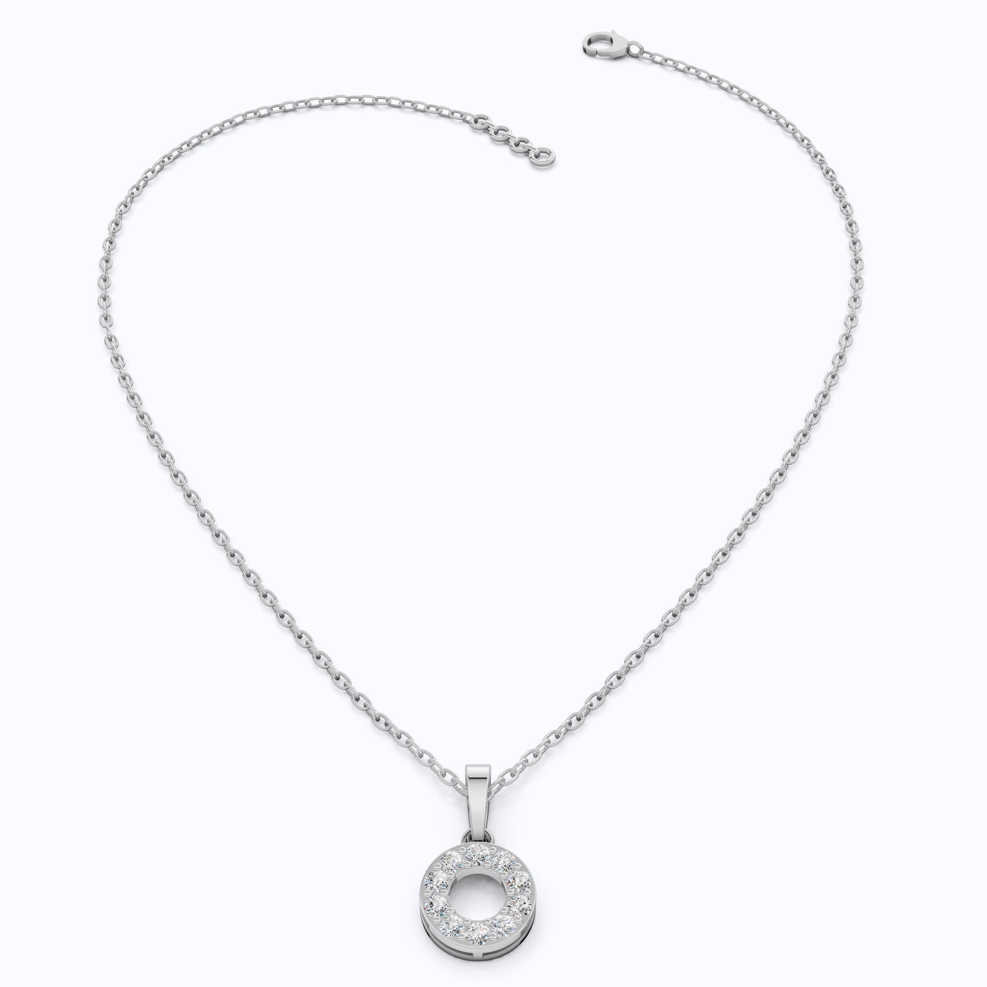 Modern Halo Open Circle Unique Pendant in Lab Grown Diamond-14k Solid Gold, Elegant Pendant Gift for Wife
