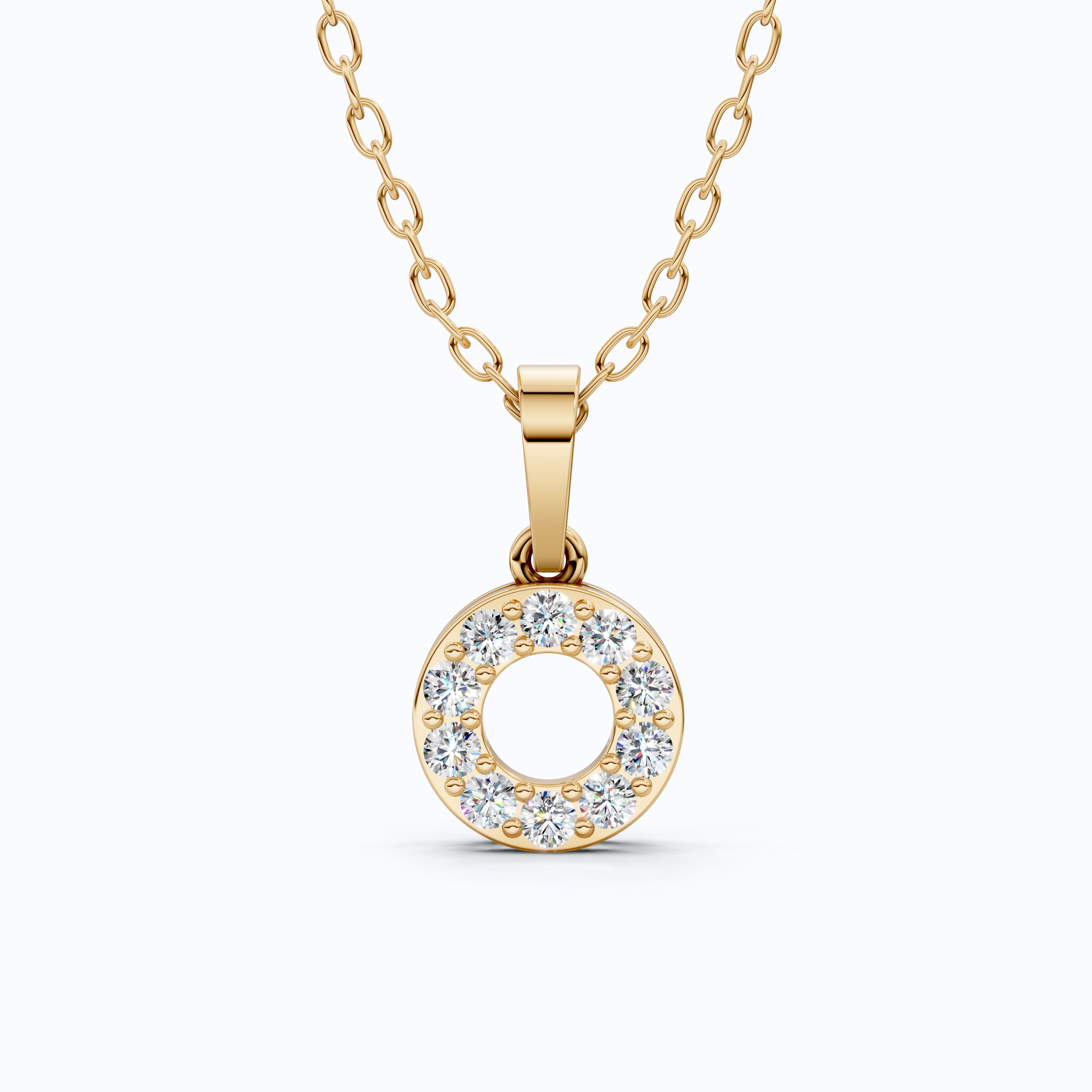 Modern Halo Open Circle Unique Pendant in Lab Grown Diamond-14k Solid Gold, Elegant Pendant Gift for Wife