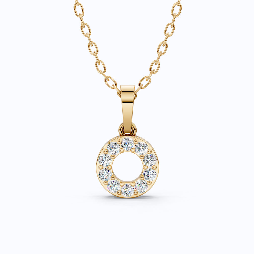 Modern Halo Open Circle Unique Pendant in Lab Grown Diamond-14k Solid Gold, Elegant Pendant Gift for Wife