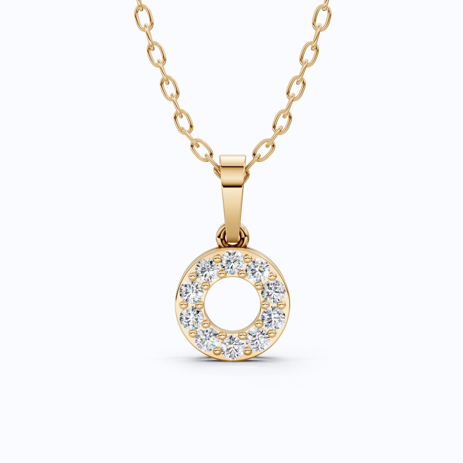 Modern Halo Open Circle Unique Pendant in Lab Grown Diamond-14k Solid Gold, Elegant Pendant Gift for Wife