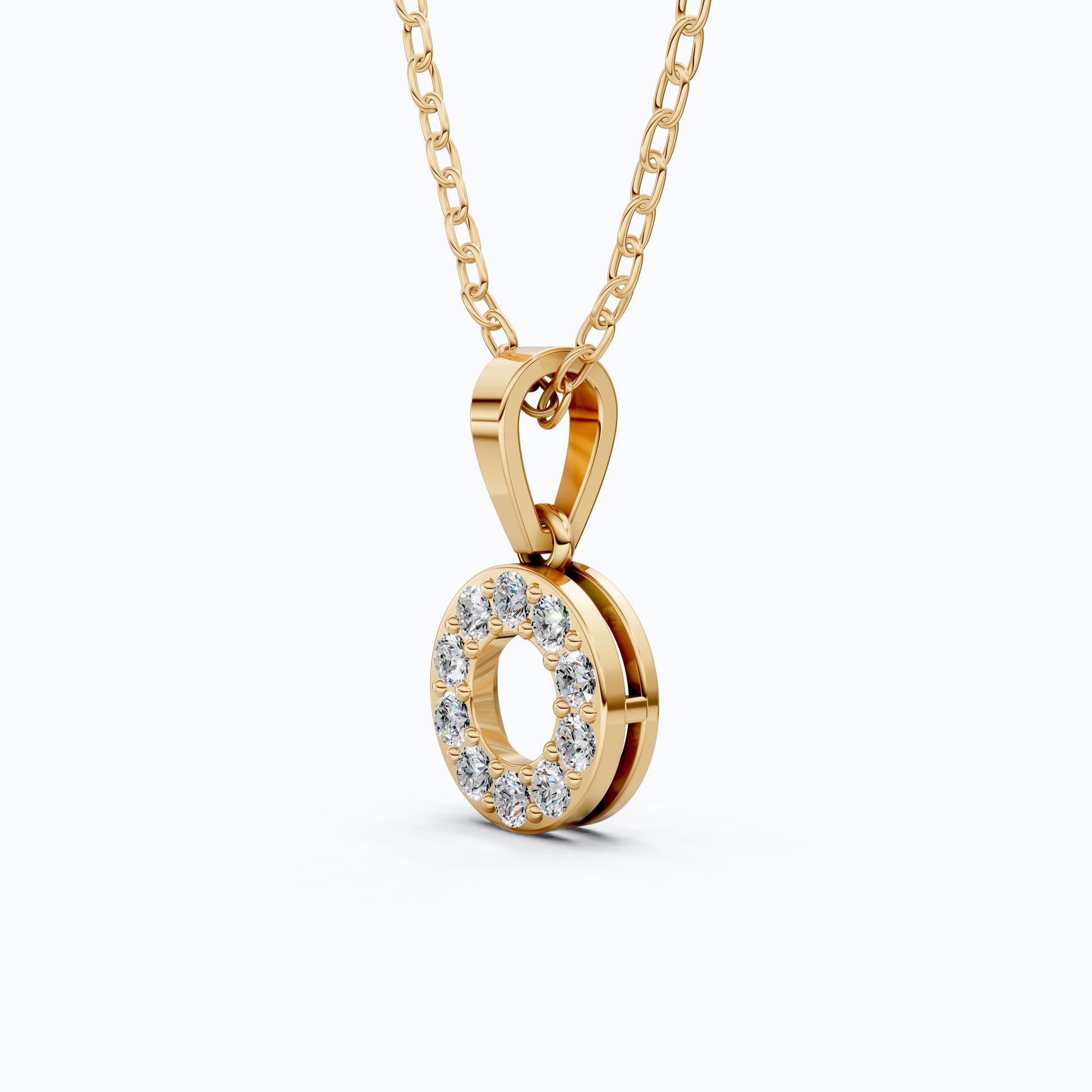 Modern Halo Open Circle Unique Pendant in Lab Grown Diamond-14k Solid Gold, Elegant Pendant Gift for Wife