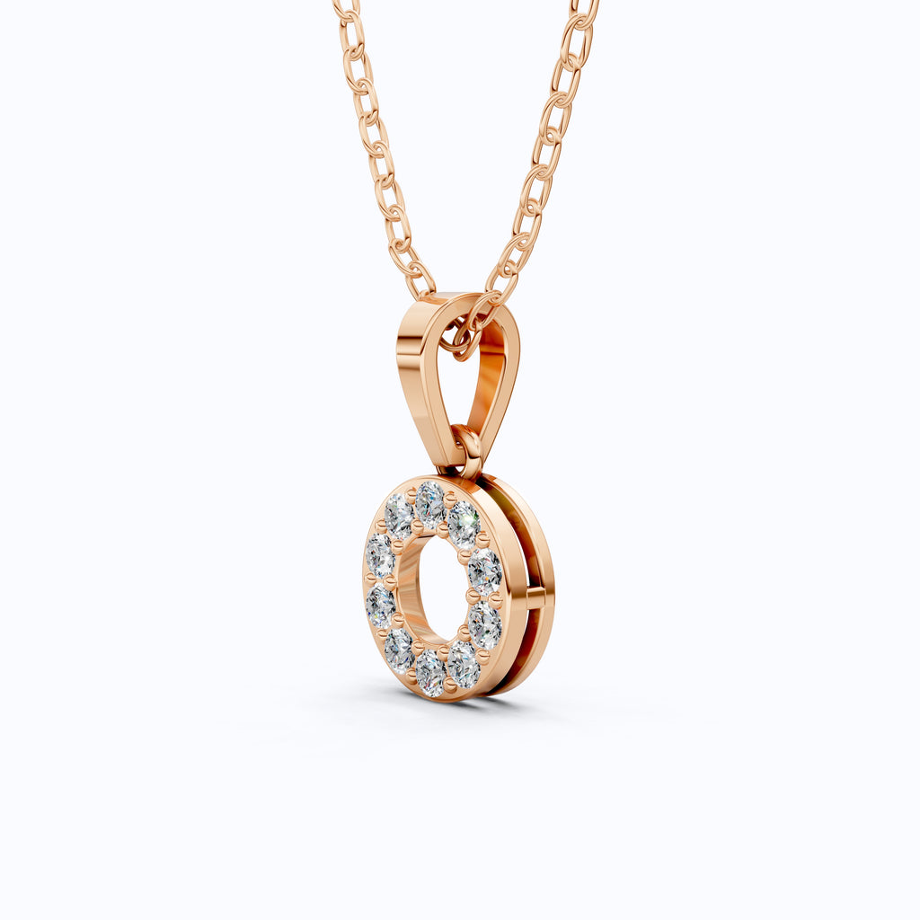 Modern Halo Open Circle Unique Pendant in Lab Grown Diamond-14k Solid Gold, Elegant Pendant Gift for Wife