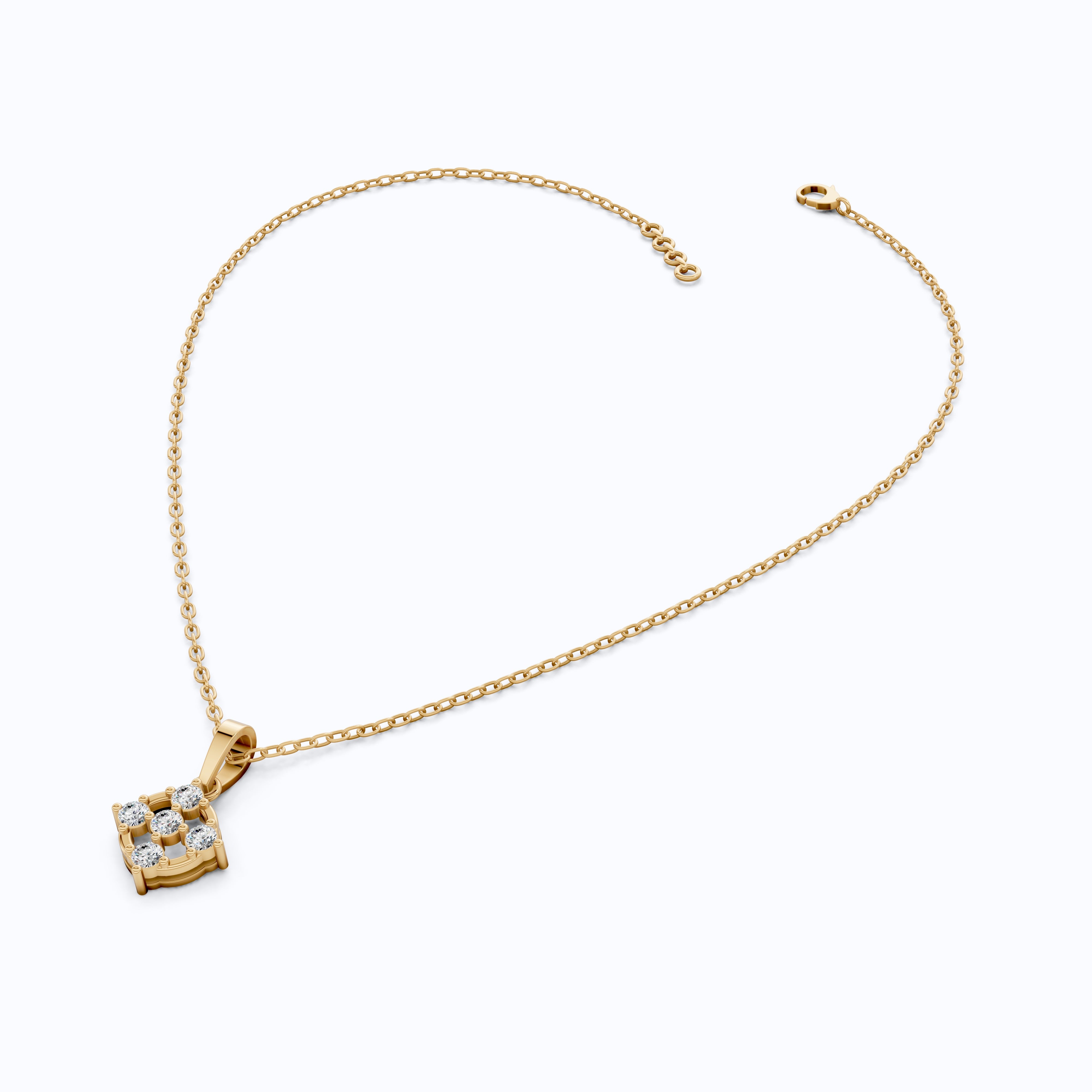 Stylish 5-Stone Diamond Cluster Pendant in Lab Diamond 14K Solid Gold, Anniversary Gift for Women, Daily Wear Pendant