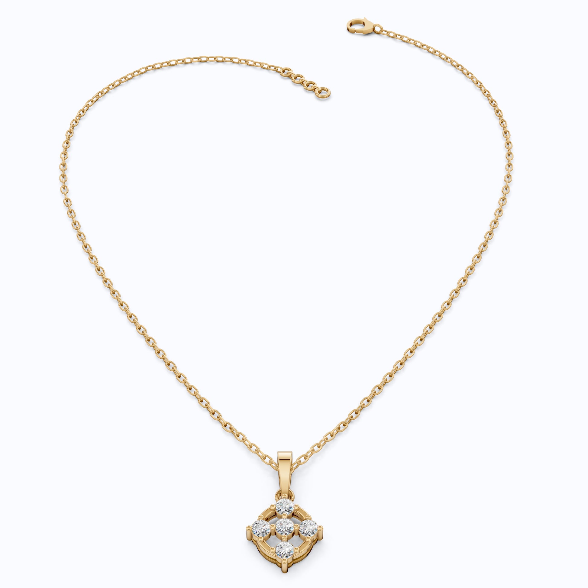 Stylish 5-Stone Diamond Cluster Pendant in Lab Diamond 14K Solid Gold, Anniversary Gift for Women, Daily Wear Pendant