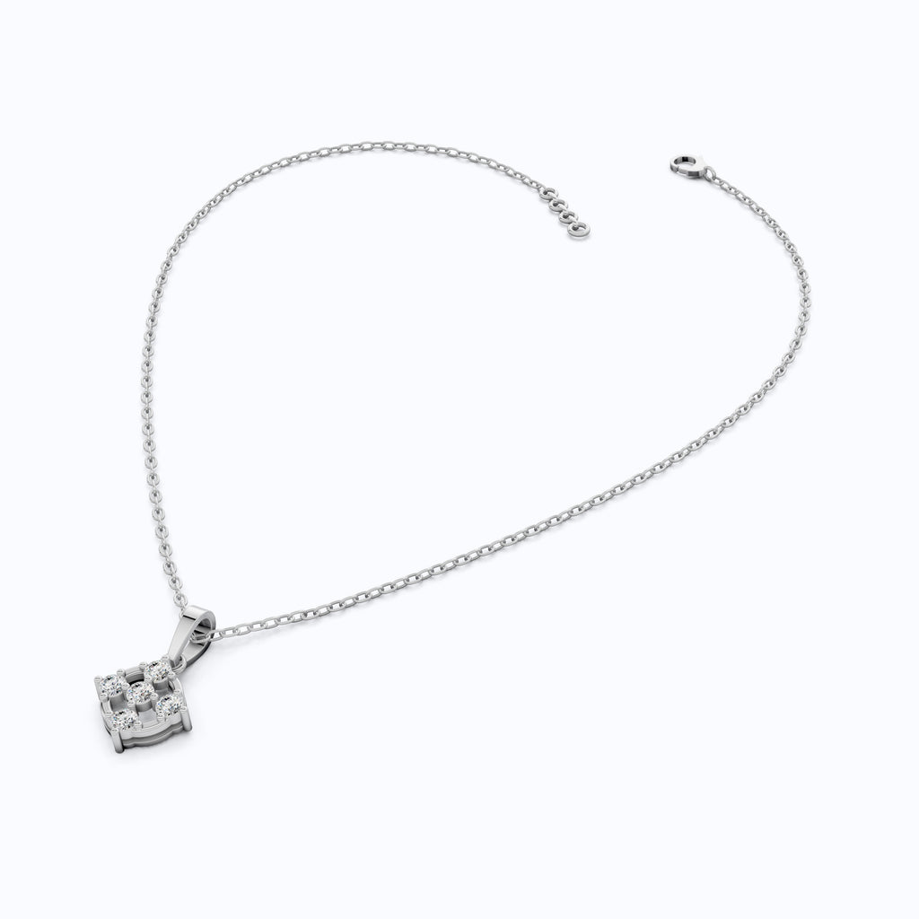 Stylish 5-Stone Diamond Cluster Pendant in Lab Diamond 14K Solid Gold, Anniversary Gift for Women, Daily Wear Pendant