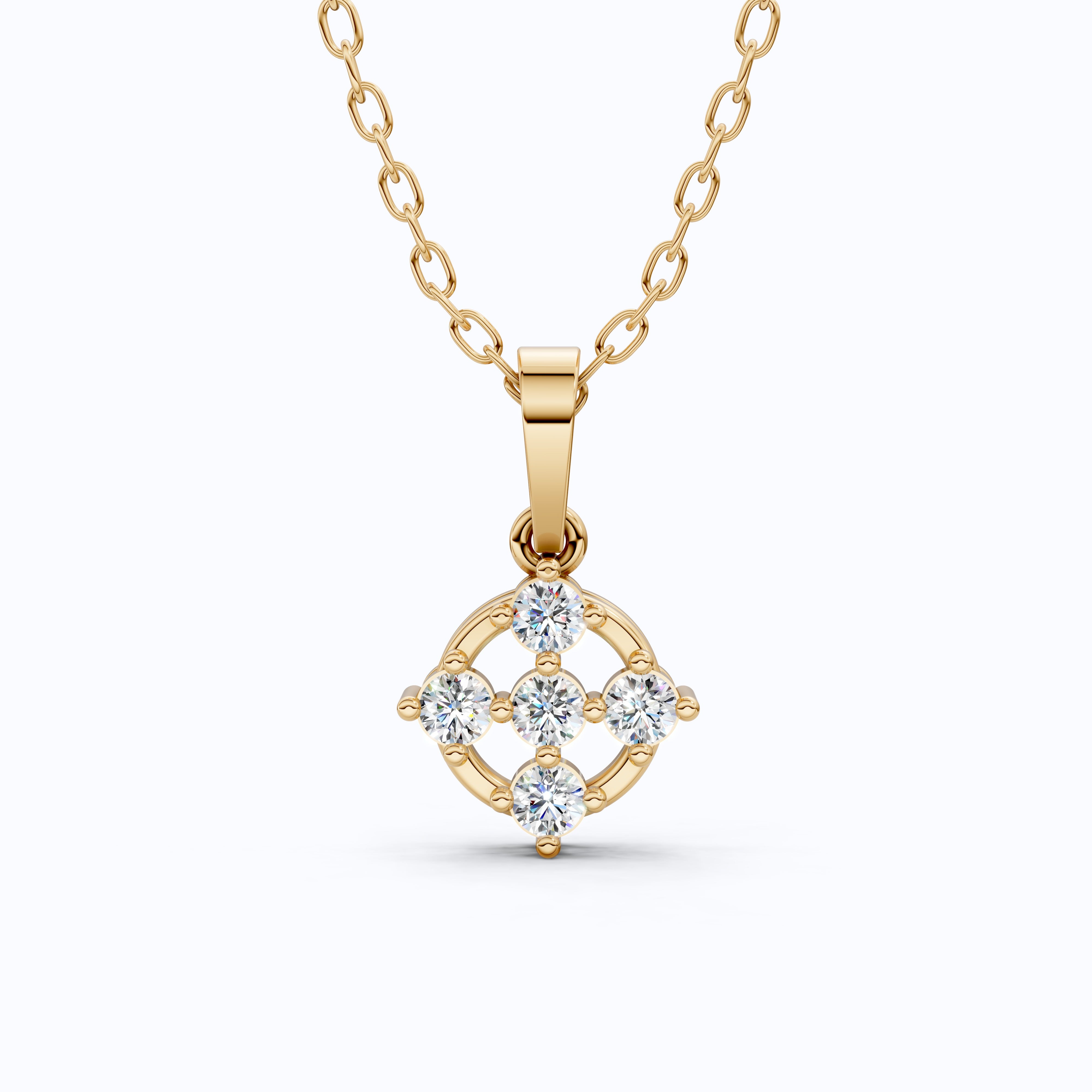 Stylish 5-Stone Diamond Cluster Pendant in Lab Diamond 14K Solid Gold, Anniversary Gift for Women, Daily Wear Pendant