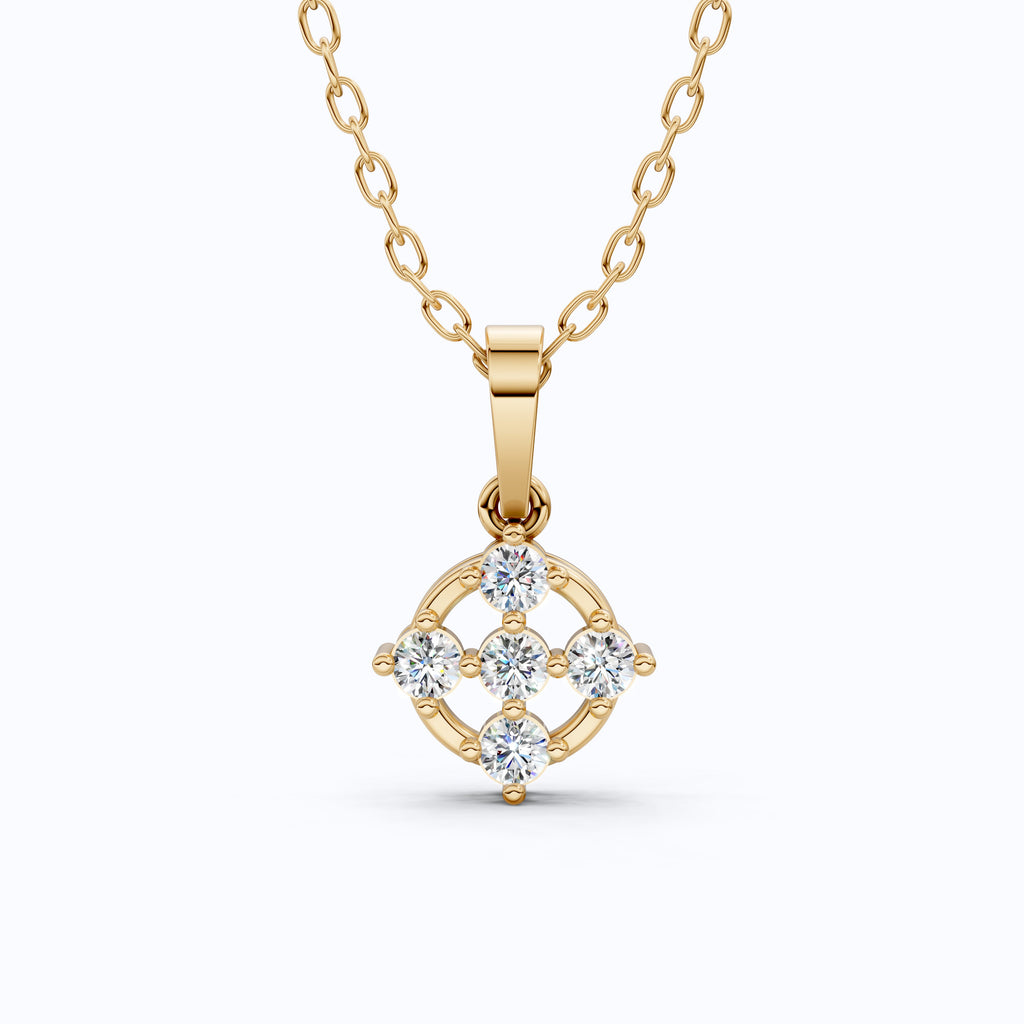 Stylish 5-Stone Diamond Cluster Pendant in Lab Diamond 14K Solid Gold, Anniversary Gift for Women, Daily Wear Pendant