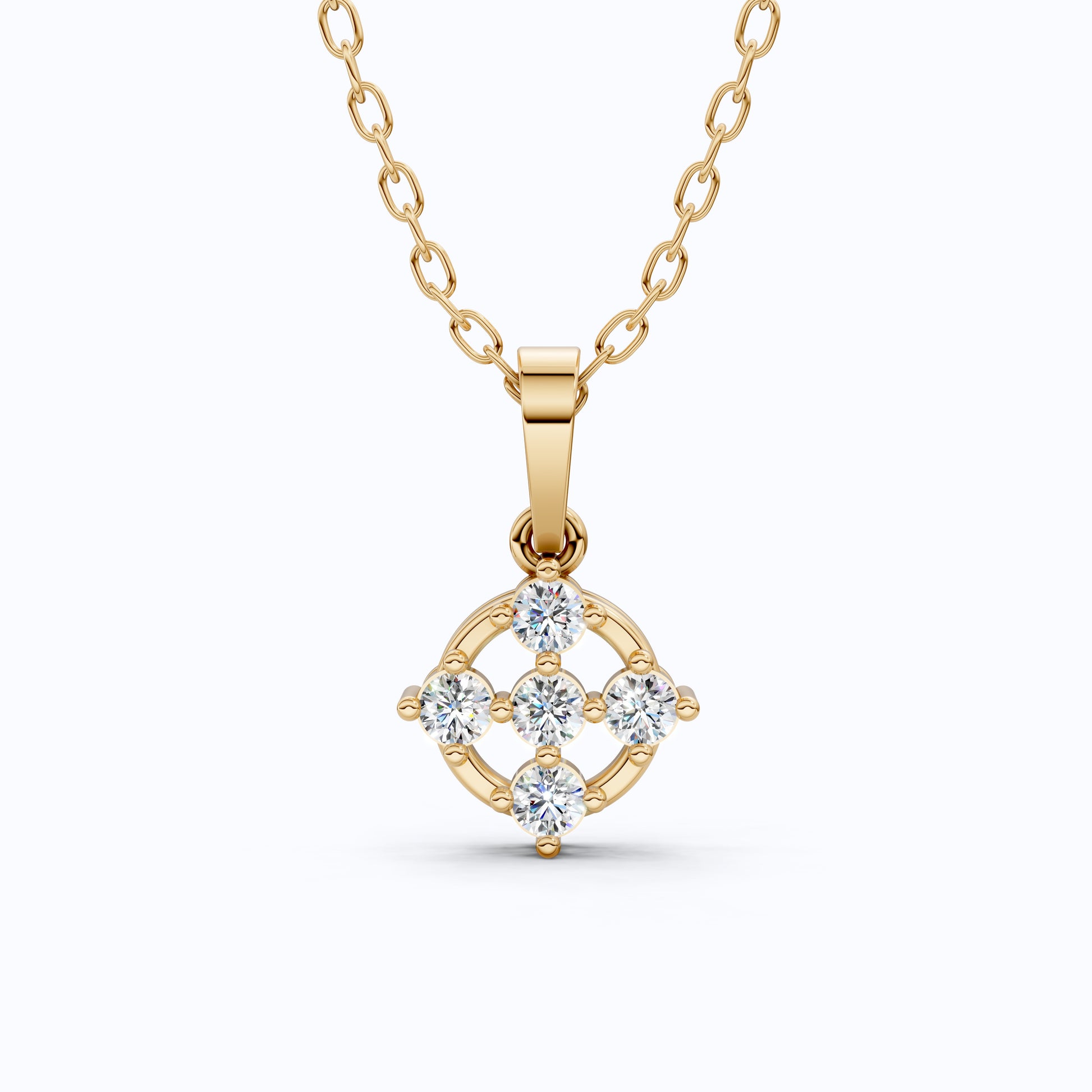 Stylish 5-Stone Diamond Cluster Pendant in Lab Diamond 14K Solid Gold, Anniversary Gift for Women, Daily Wear Pendant