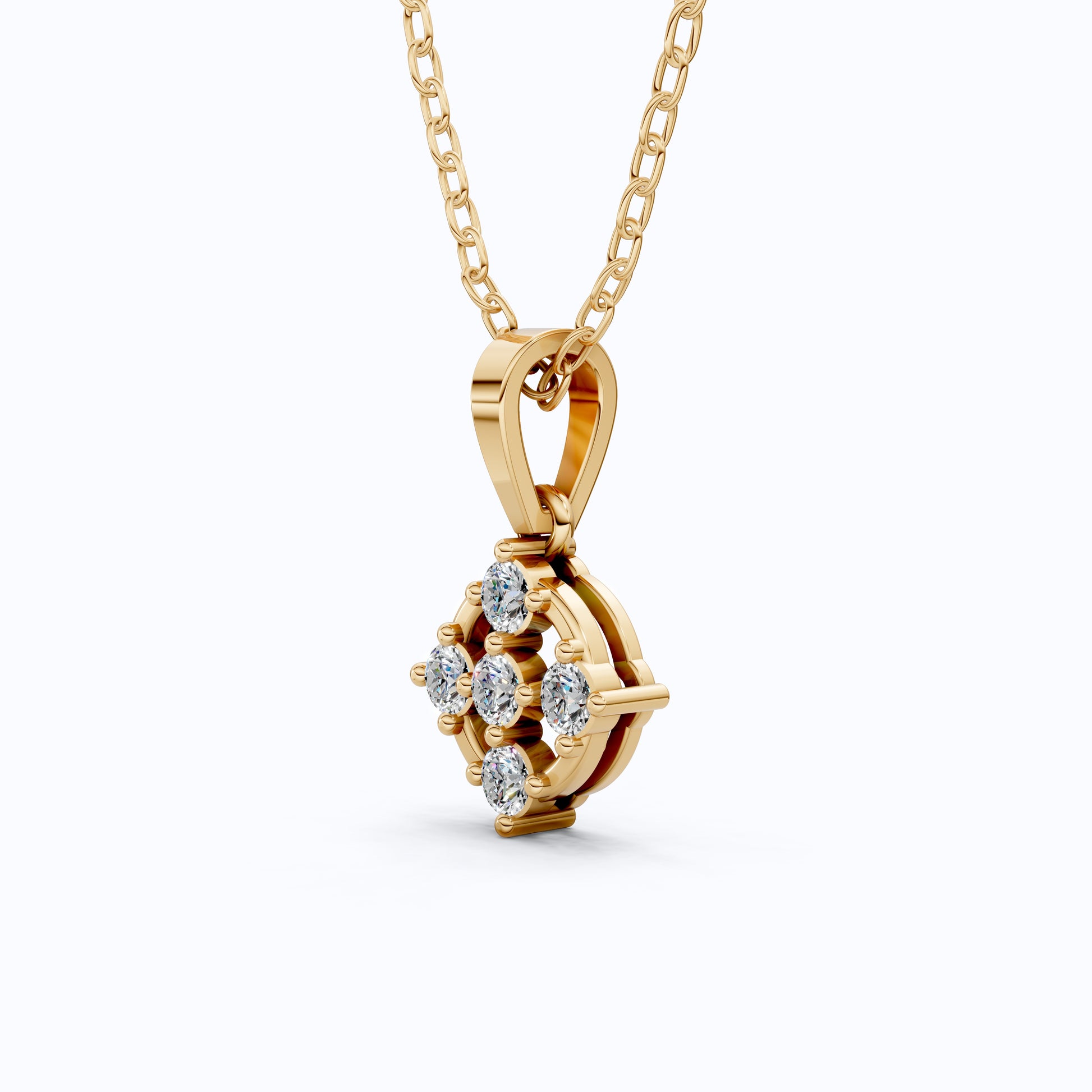 Stylish 5-Stone Diamond Cluster Pendant in Lab Diamond 14K Solid Gold, Anniversary Gift for Women, Daily Wear Pendant