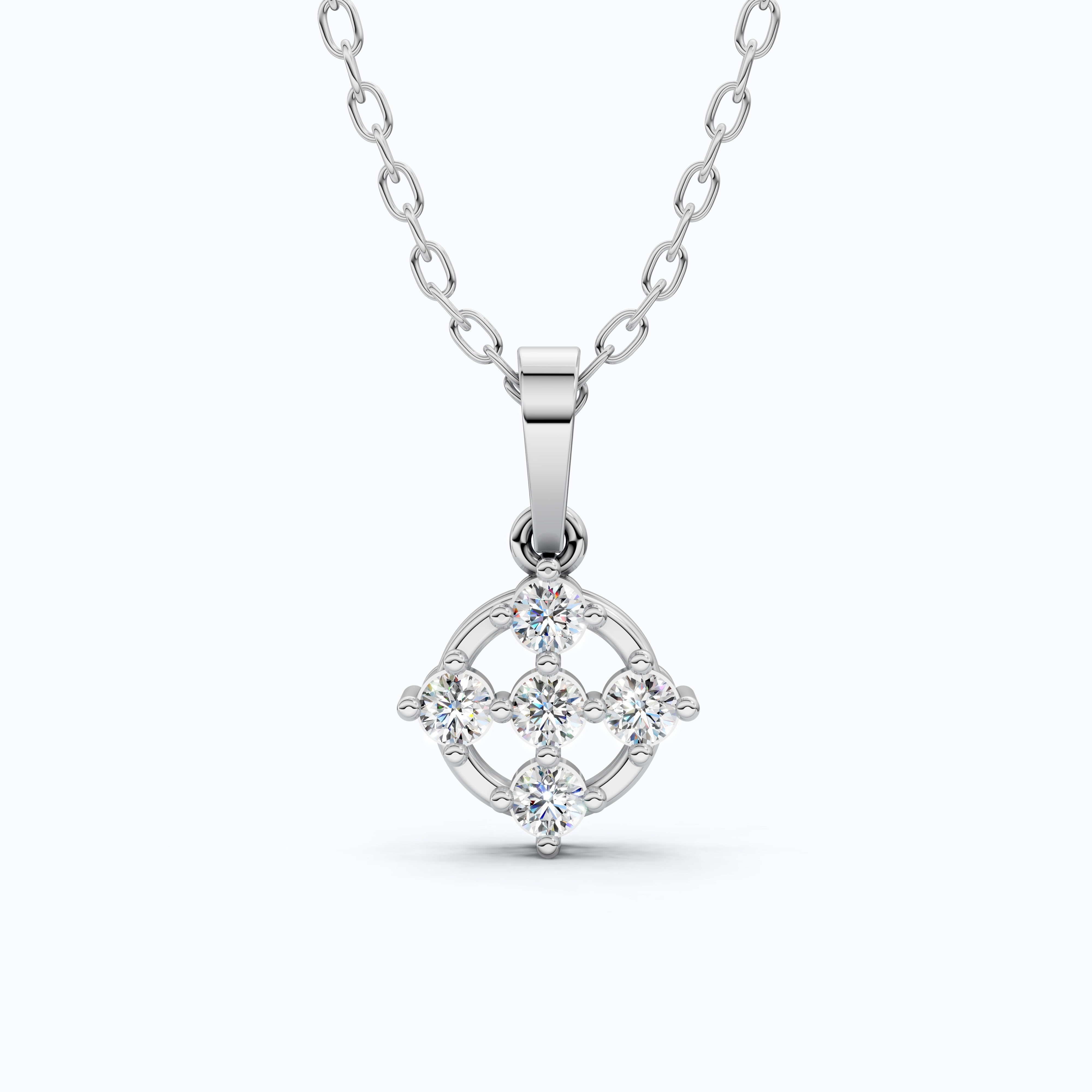 Stylish 5-Stone Diamond Cluster Pendant in Lab Diamond 14K Solid Gold, Anniversary Gift for Women, Daily Wear Pendant