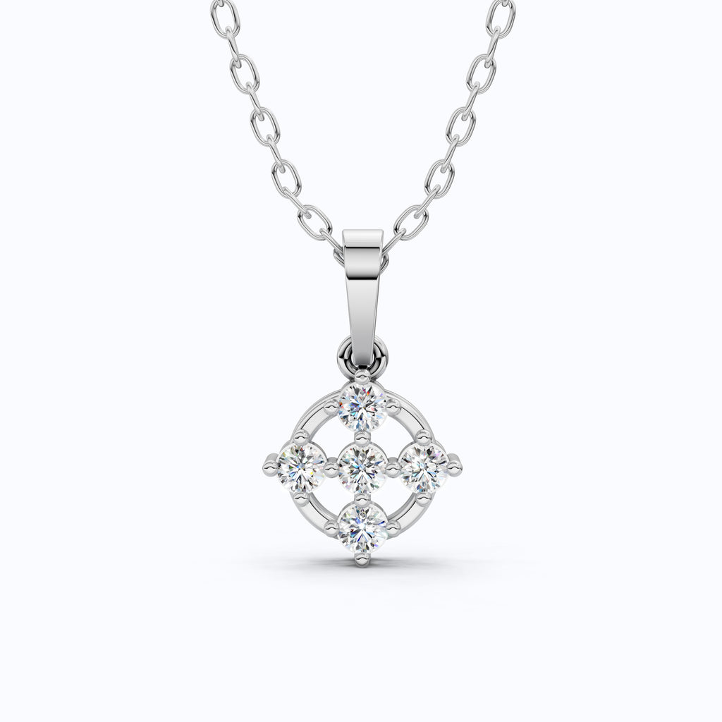 Stylish 5-Stone Diamond Cluster Pendant in Lab Diamond 14K Solid Gold, Anniversary Gift for Women, Daily Wear Pendant