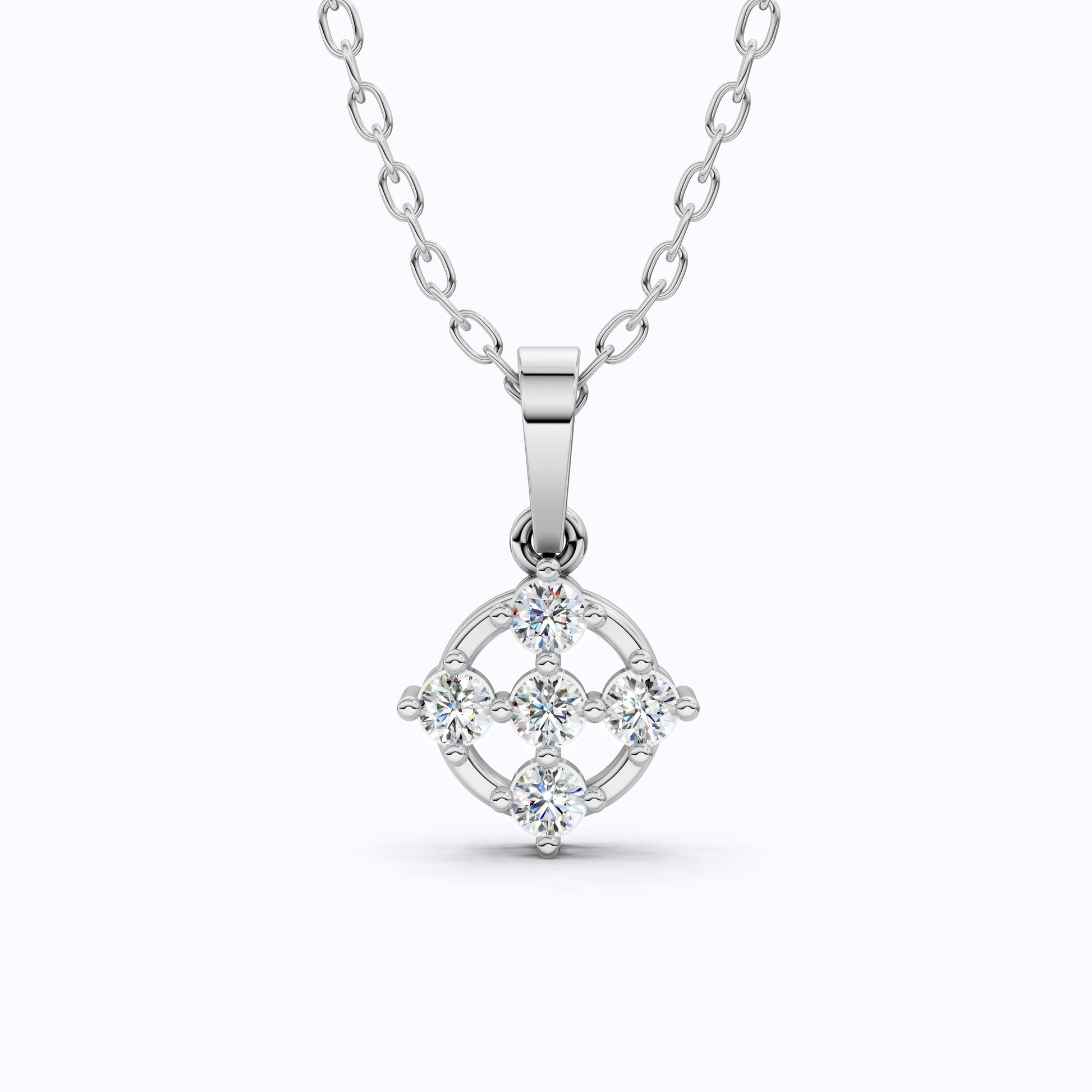 Stylish 5-Stone Diamond Cluster Pendant in Lab Diamond 14K Solid Gold, Anniversary Gift for Women, Daily Wear Pendant