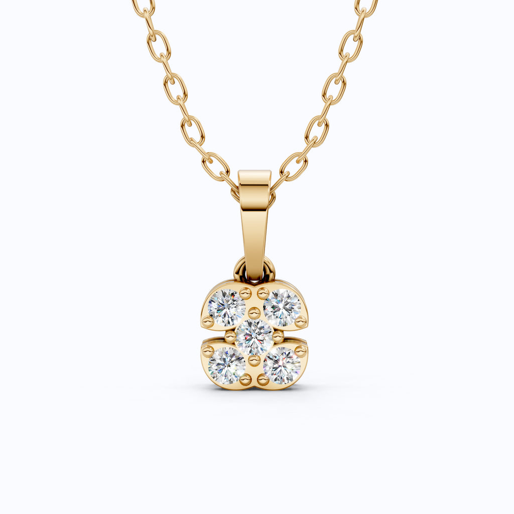 Minimalist Five-Stone Round Diamond Clover Cushion Cluster Pendant in Lab Diamond-14k Solid Gold, Everyday Jewelry, Wedding Gift for Women