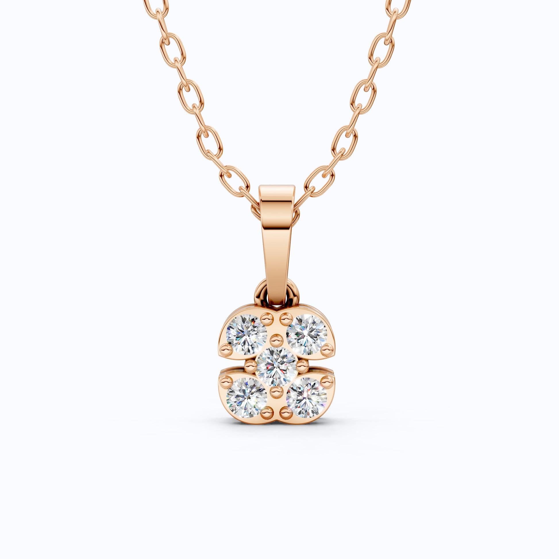 Minimalist Five-Stone Round Diamond Clover Cushion Cluster Pendant in Lab Diamond-14k Solid Gold, Everyday Jewelry, Wedding Gift for Women