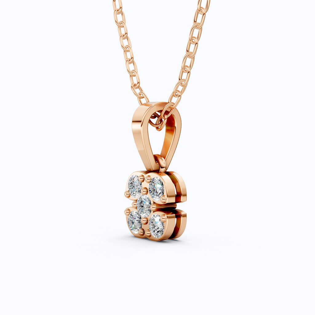Minimalist Five-Stone Round Diamond Clover Cushion Cluster Pendant in Lab Diamond-14k Solid Gold, Everyday Jewelry, Wedding Gift for Women