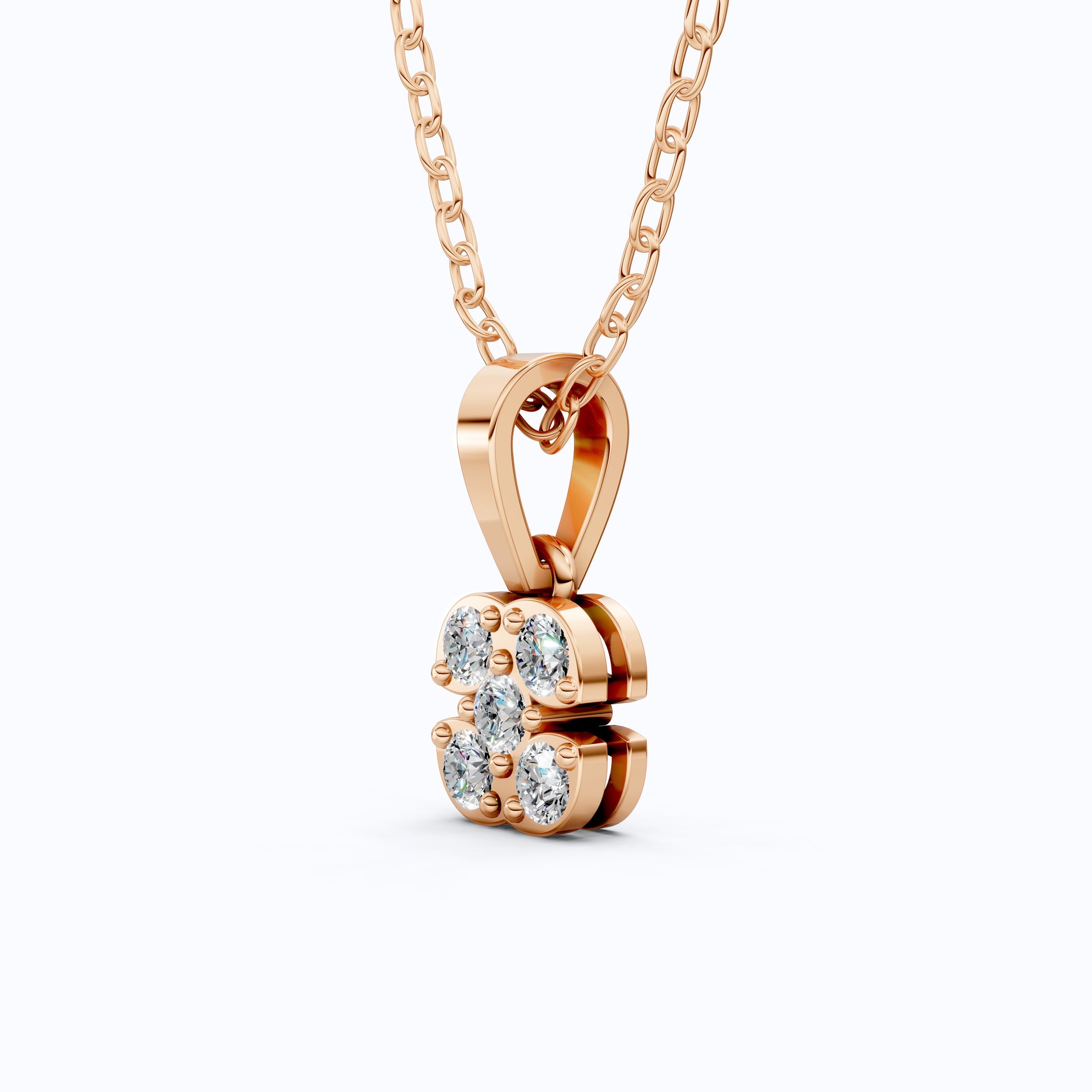 Minimalist Five-Stone Round Diamond Clover Cushion Cluster Pendant in Lab Diamond-14k Solid Gold, Everyday Jewelry, Wedding Gift for Women