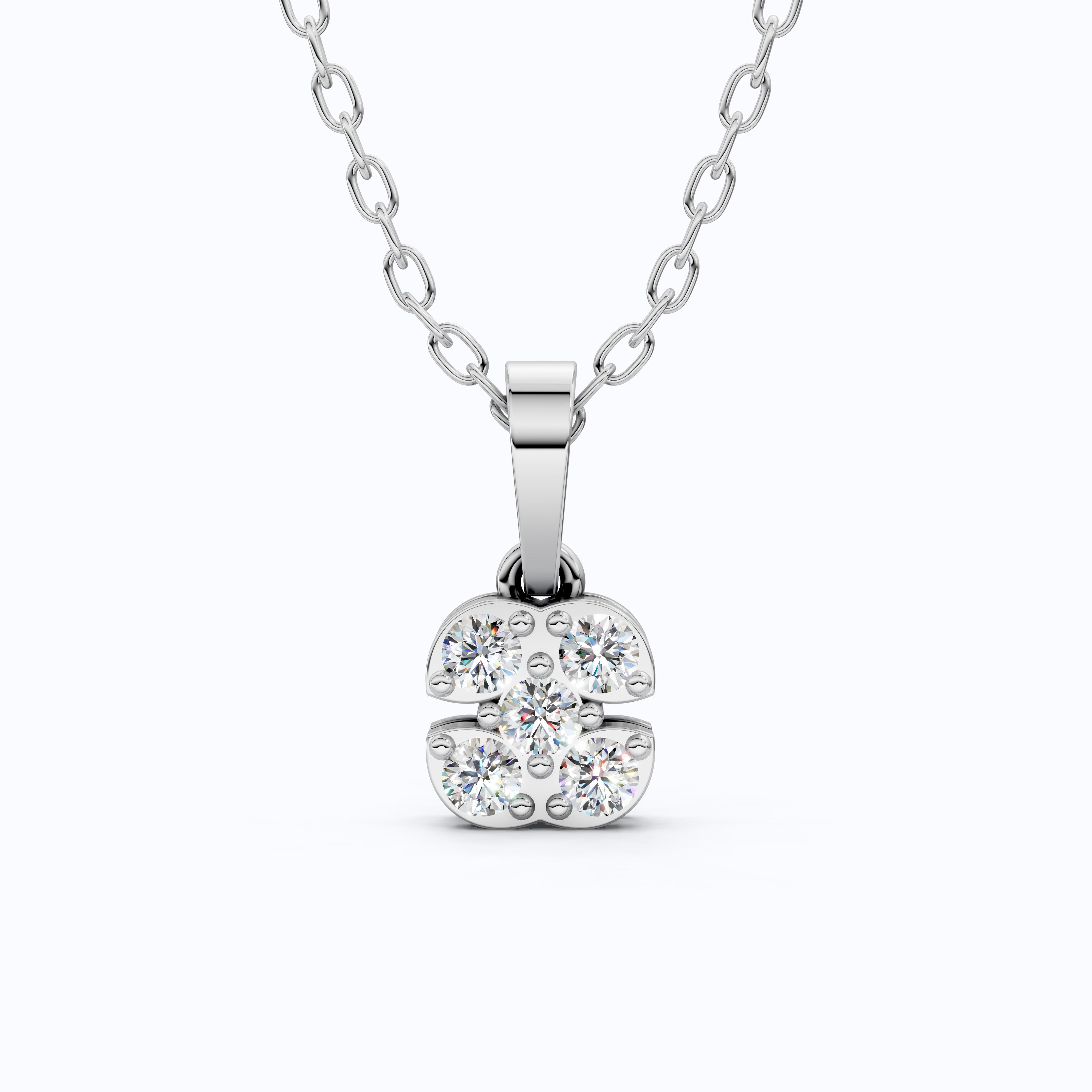 Minimalist Five-Stone Round Diamond Clover Cushion Cluster Pendant in Lab Diamond-14k Solid Gold, Everyday Jewelry, Wedding Gift for Women