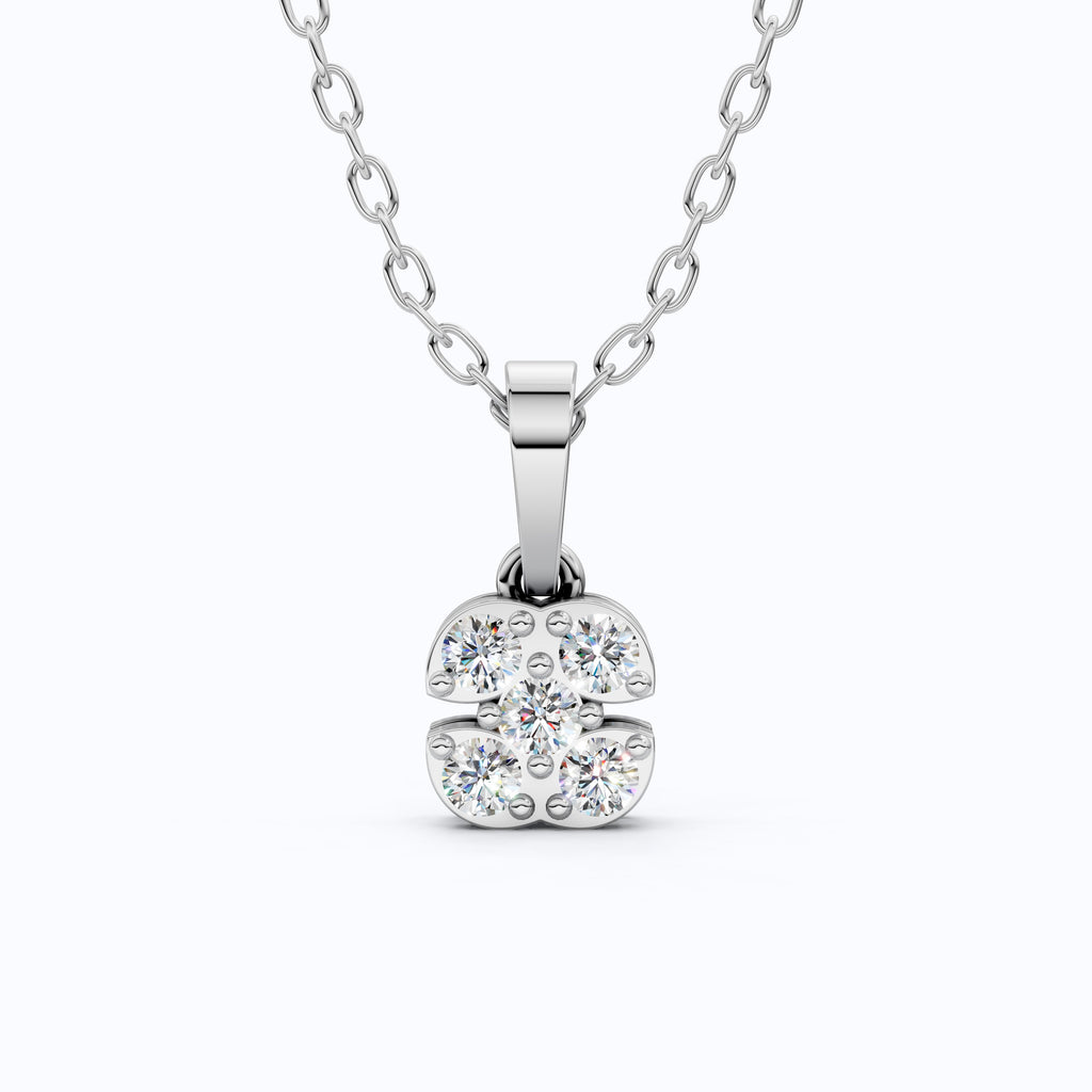 Minimalist Five-Stone Round Diamond Clover Cushion Cluster Pendant in Lab Diamond-14k Solid Gold, Everyday Jewelry, Wedding Gift for Women