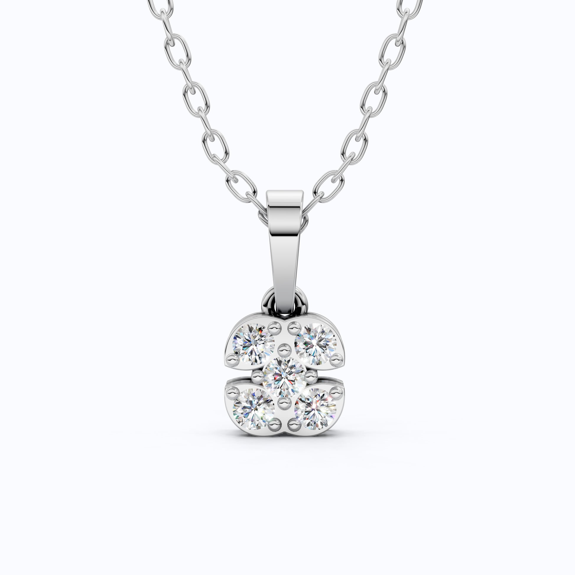 Minimalist Five-Stone Round Diamond Clover Cushion Cluster Pendant in Lab Diamond-14k Solid Gold, Everyday Jewelry, Wedding Gift for Women