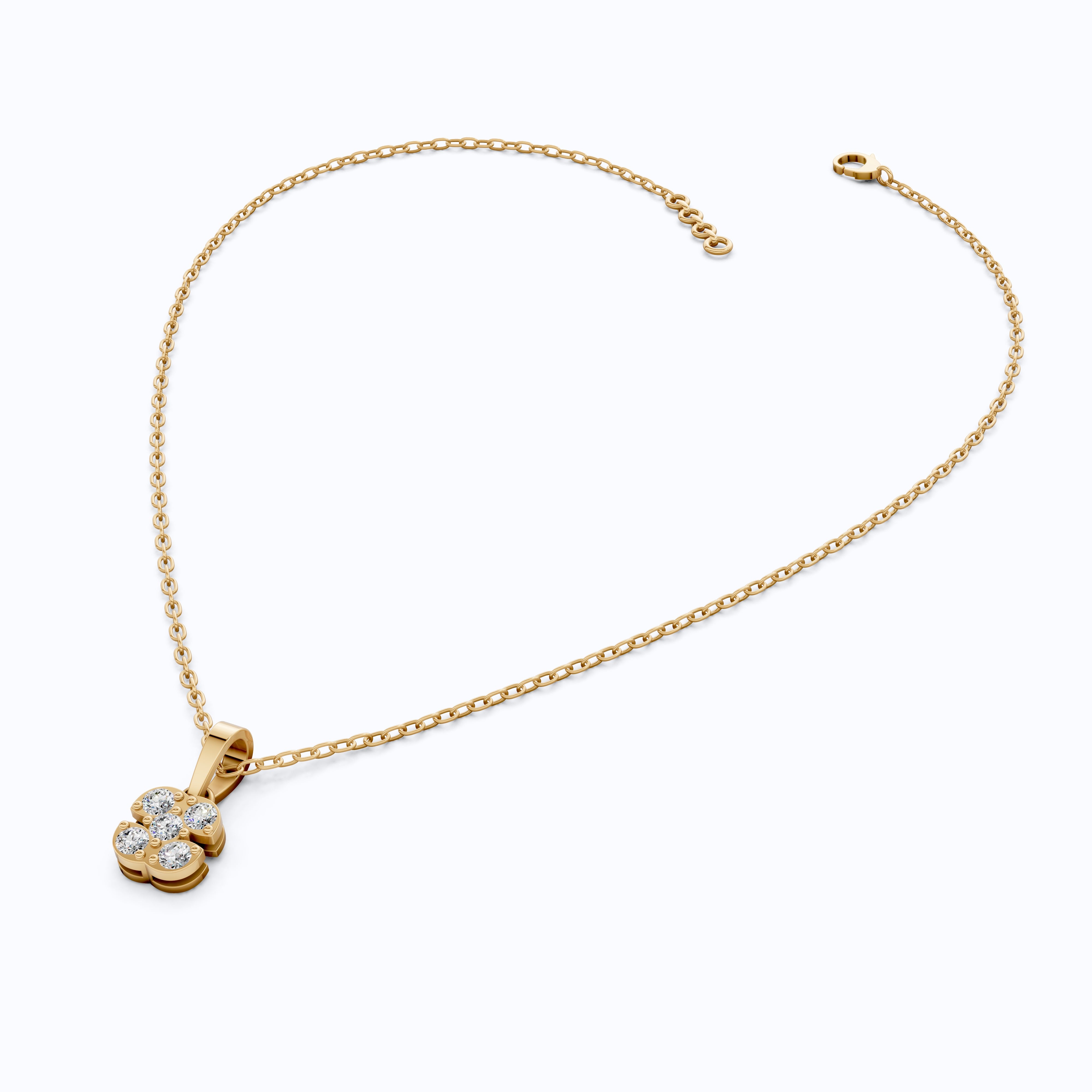 Minimalist Five-Stone Round Diamond Clover Cushion Cluster Pendant in Lab Diamond-14k Solid Gold, Everyday Jewelry, Wedding Gift for Women