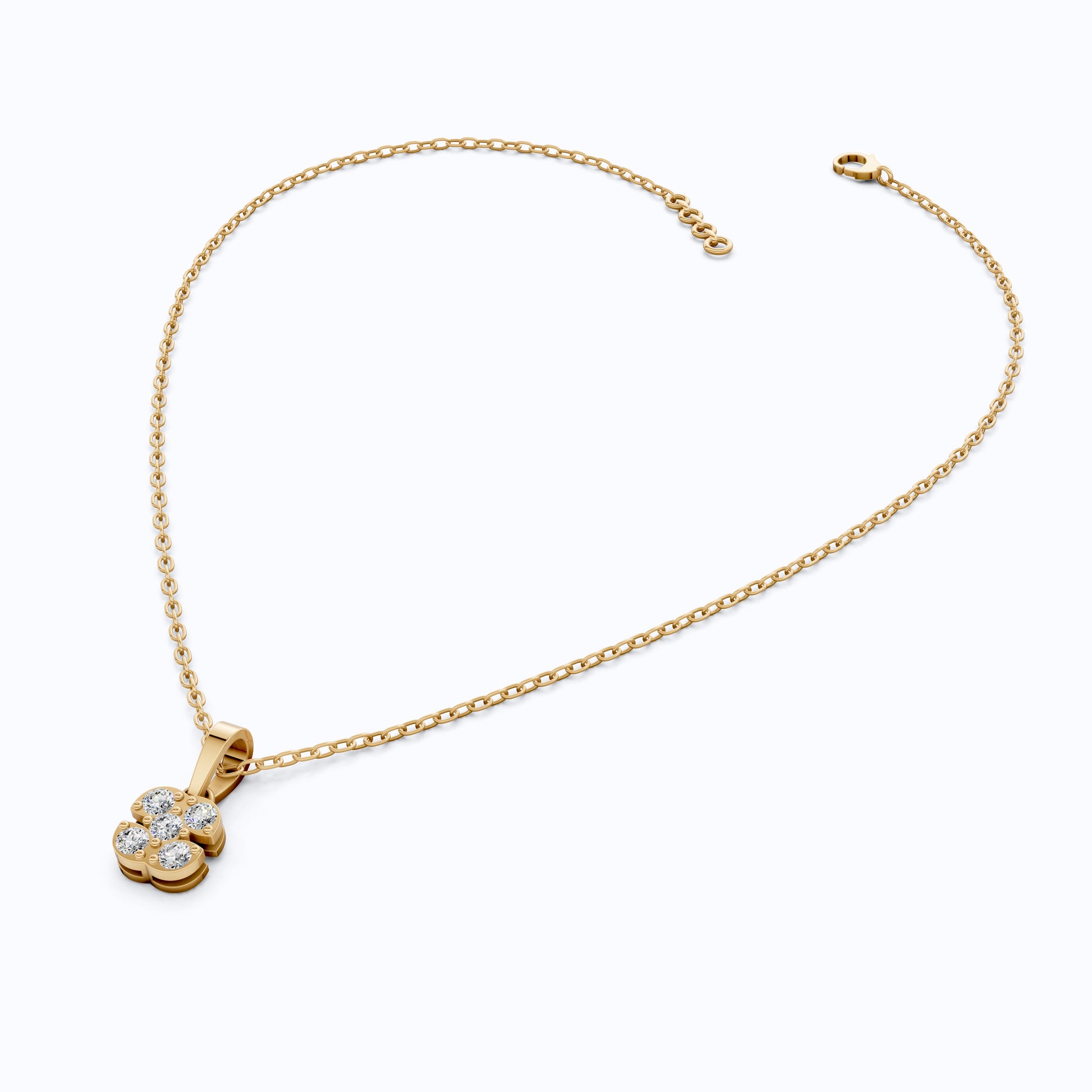 Minimalist Five-Stone Round Diamond Clover Cushion Cluster Pendant in Lab Diamond-14k Solid Gold, Everyday Jewelry, Wedding Gift for Women