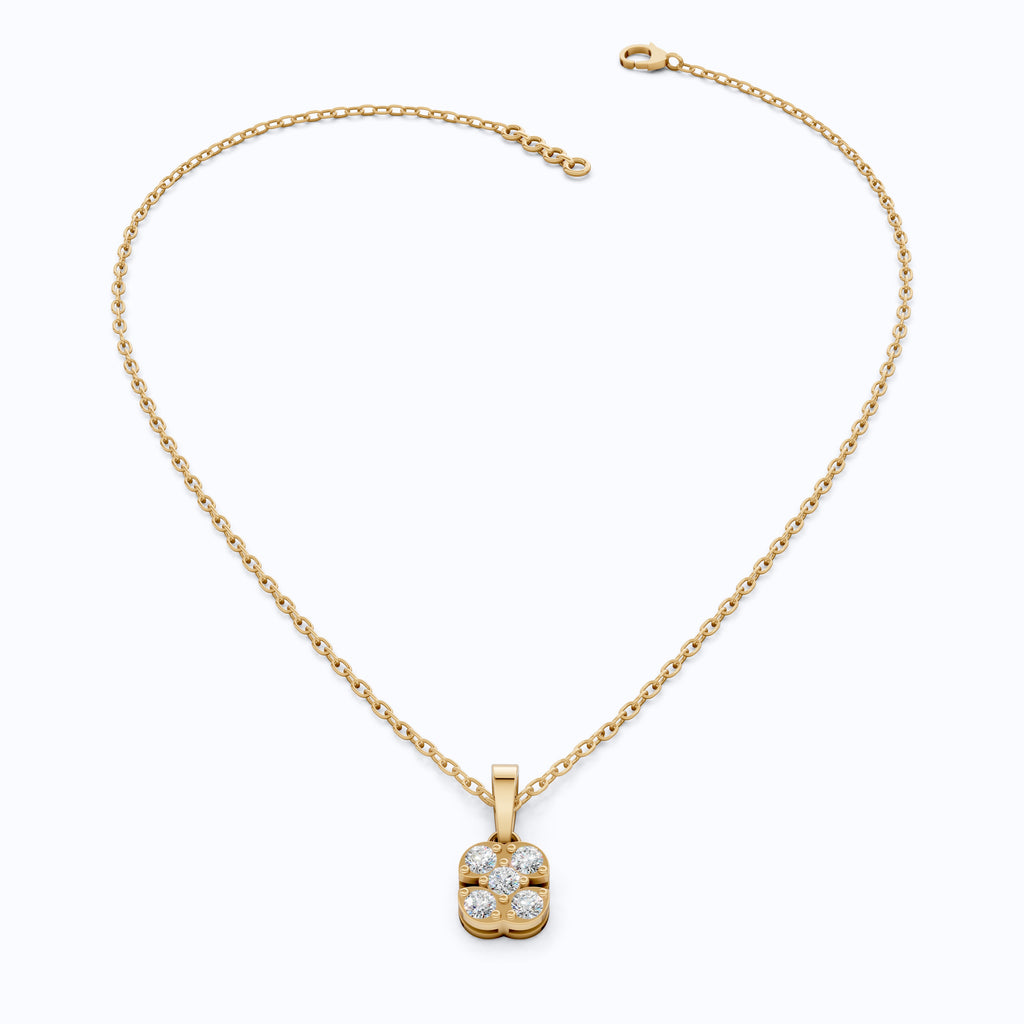 Minimalist Five-Stone Round Diamond Clover Cushion Cluster Pendant in Lab Diamond-14k Solid Gold, Everyday Jewelry, Wedding Gift for Women