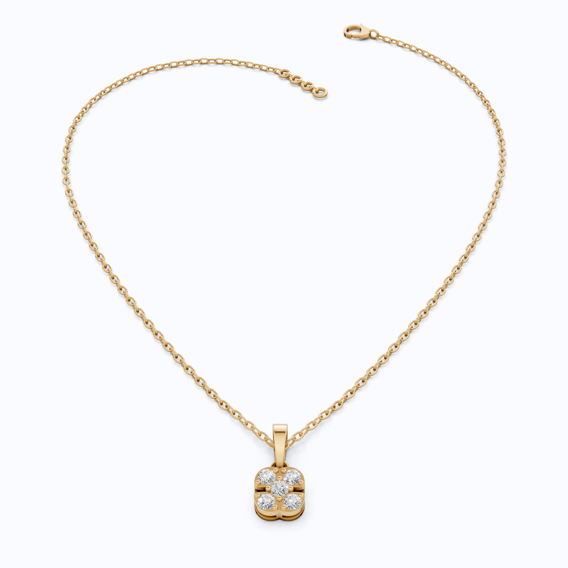 Minimalist Five-Stone Round Diamond Clover Cushion Cluster Pendant in Lab Diamond-14k Solid Gold, Everyday Jewelry, Wedding Gift for Women