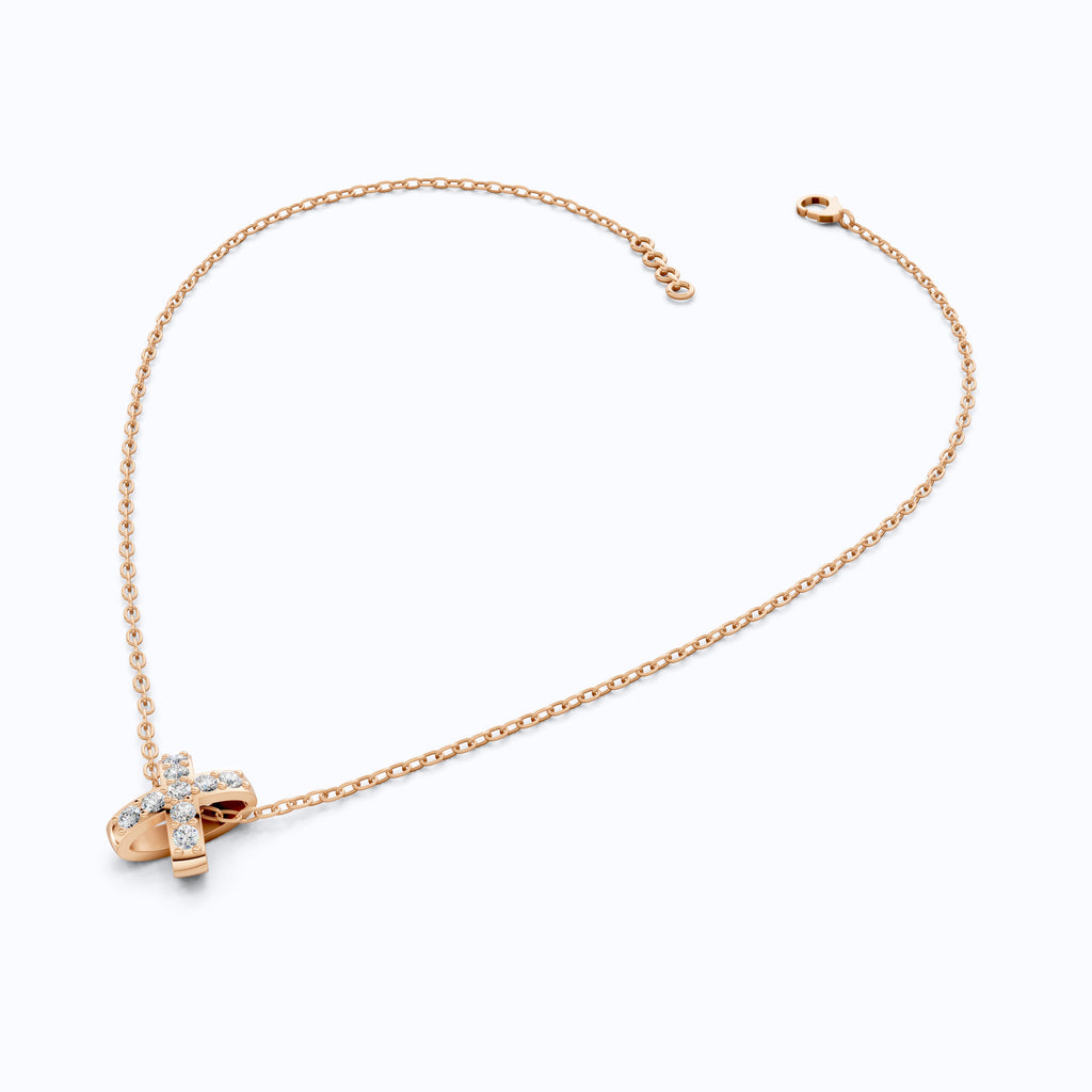 Dainty Criss-Cross X Pendant Necklace in Lab Grown Diamond-14k Solid Gold, Birthday Gift for Women,