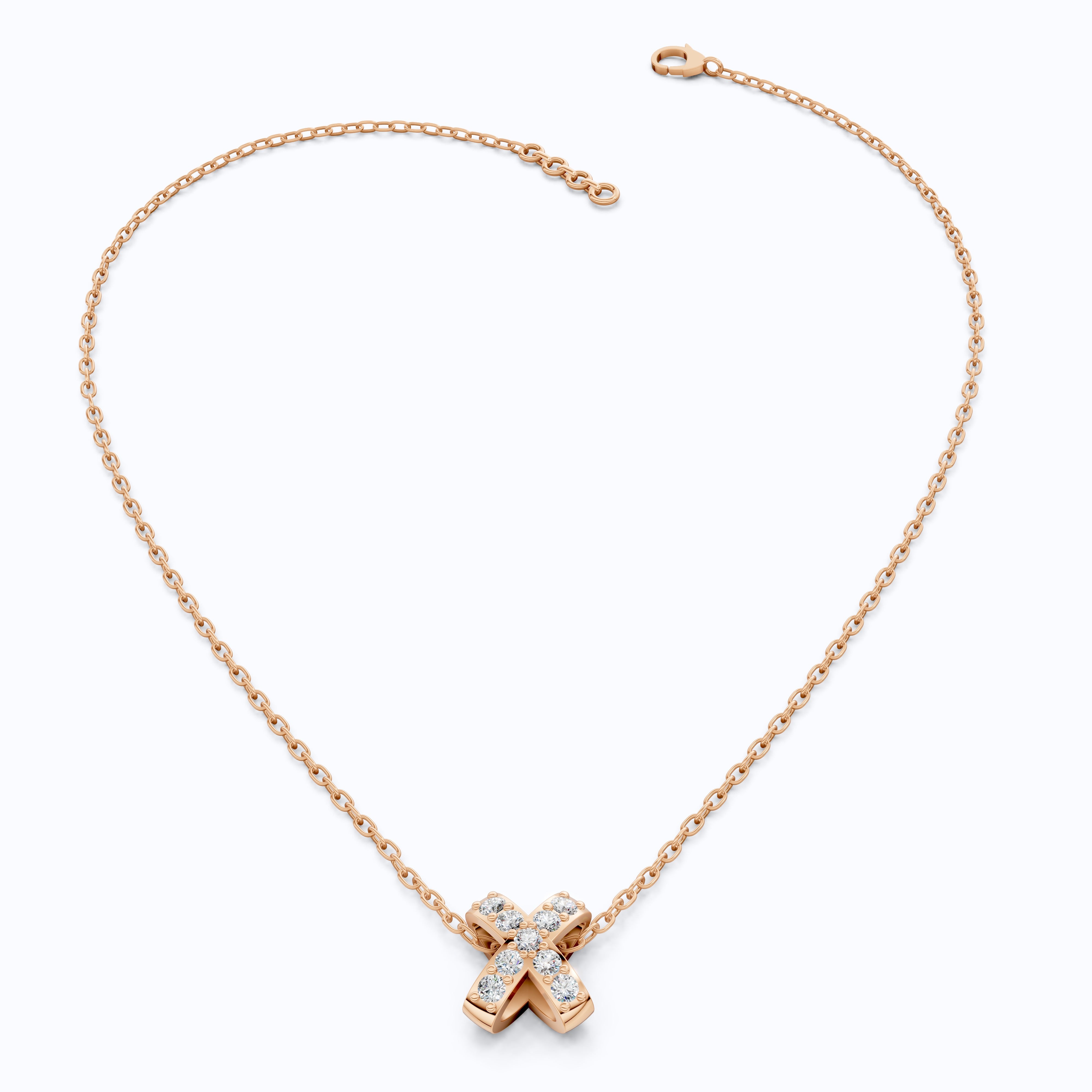 Dainty Criss-Cross X Pendant Necklace in Lab Grown Diamond-14k Solid Gold, Birthday Gift for Women,