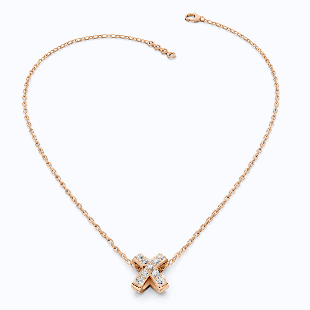 Dainty Criss-Cross X Pendant Necklace in Lab Grown Diamond-14k Solid Gold, Birthday Gift for Women,