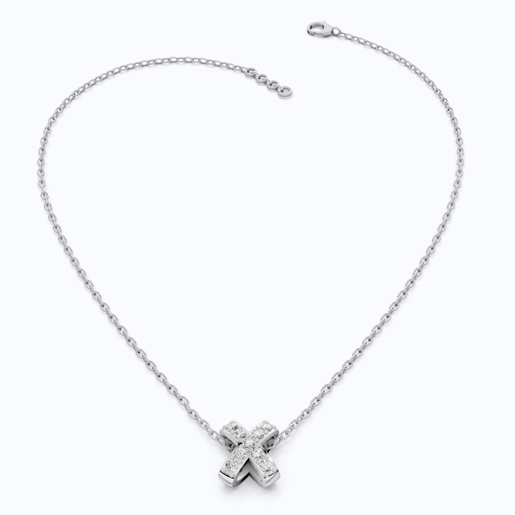 Dainty Criss-Cross X Pendant Necklace in Lab Grown Diamond-14k Solid Gold, Birthday Gift for Women,
