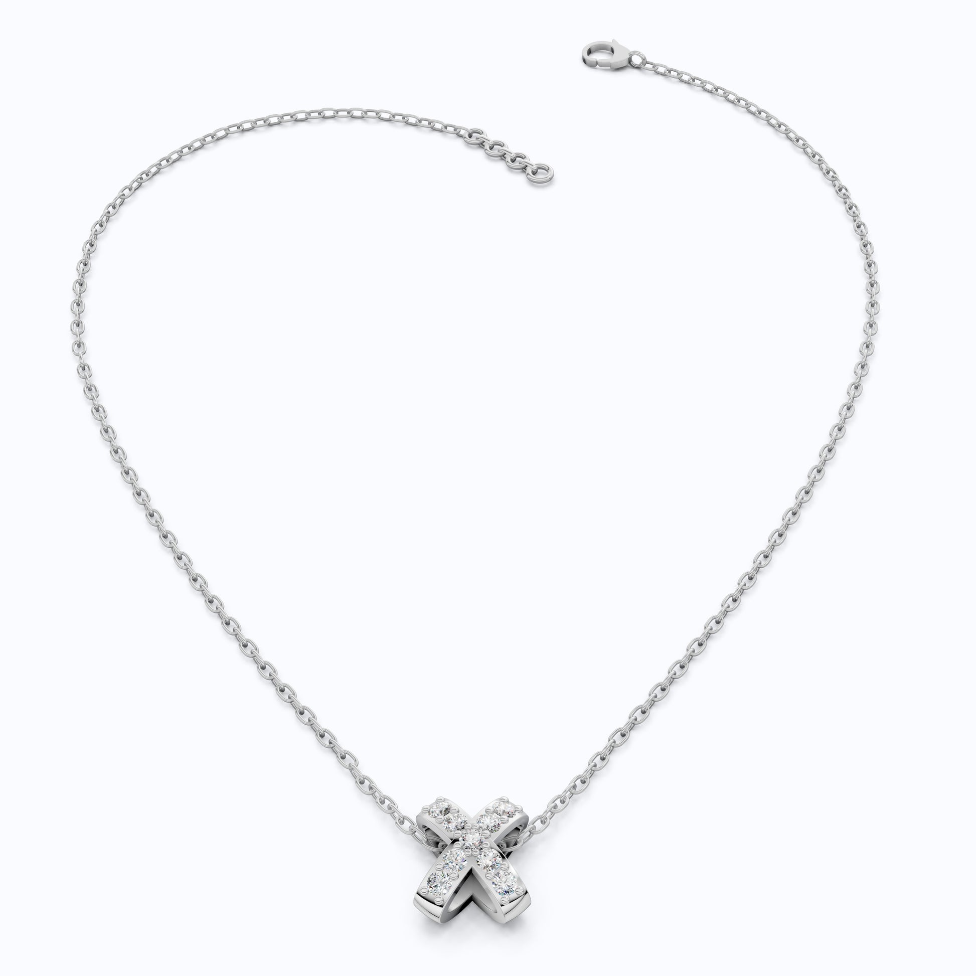 Dainty Criss-Cross X Pendant Necklace in Lab Grown Diamond-14k Solid Gold, Birthday Gift for Women,