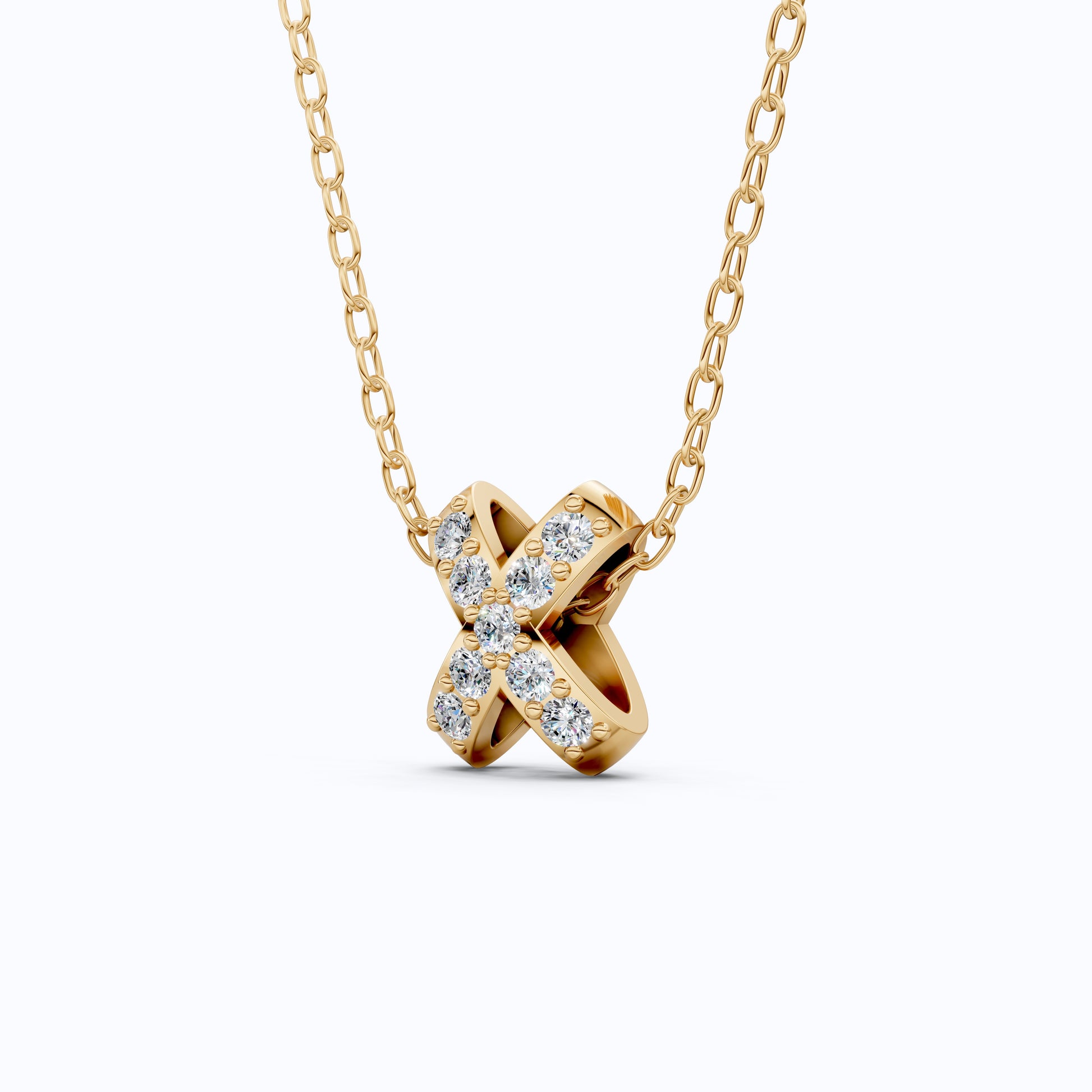 Dainty Criss-Cross X Pendant Necklace in Lab Grown Diamond-14k Solid Gold, Birthday Gift for Women,