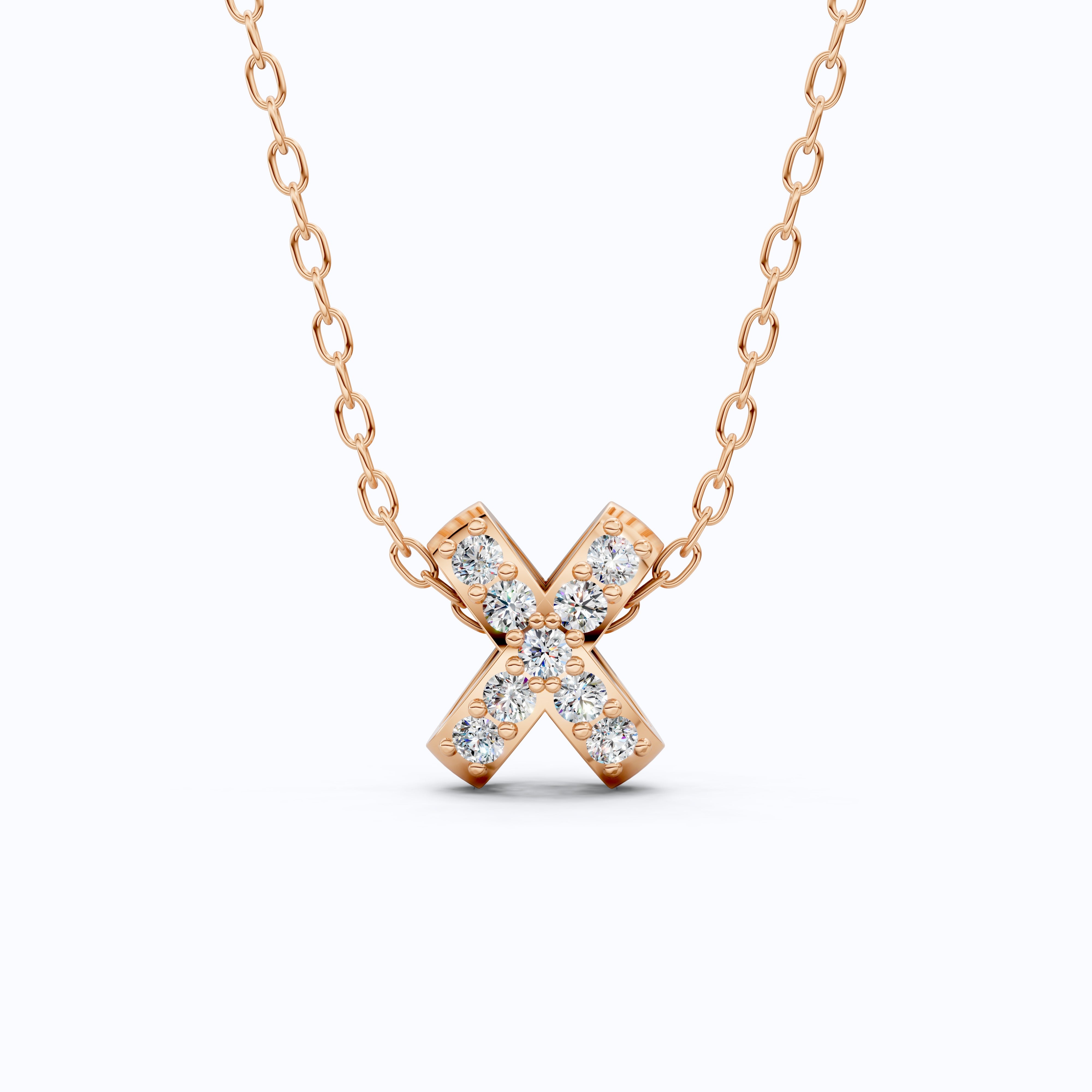 Dainty Criss-Cross X Pendant Necklace in Lab Grown Diamond-14k Solid Gold, Birthday Gift for Women,