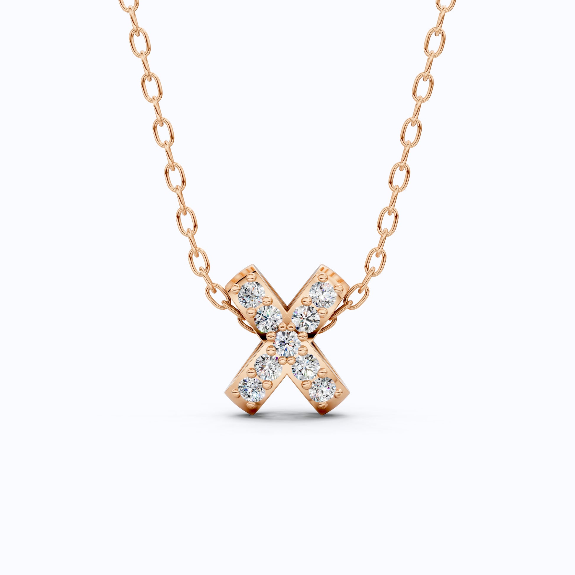 Dainty Criss-Cross X Pendant Necklace in Lab Grown Diamond-14k Solid Gold, Birthday Gift for Women,