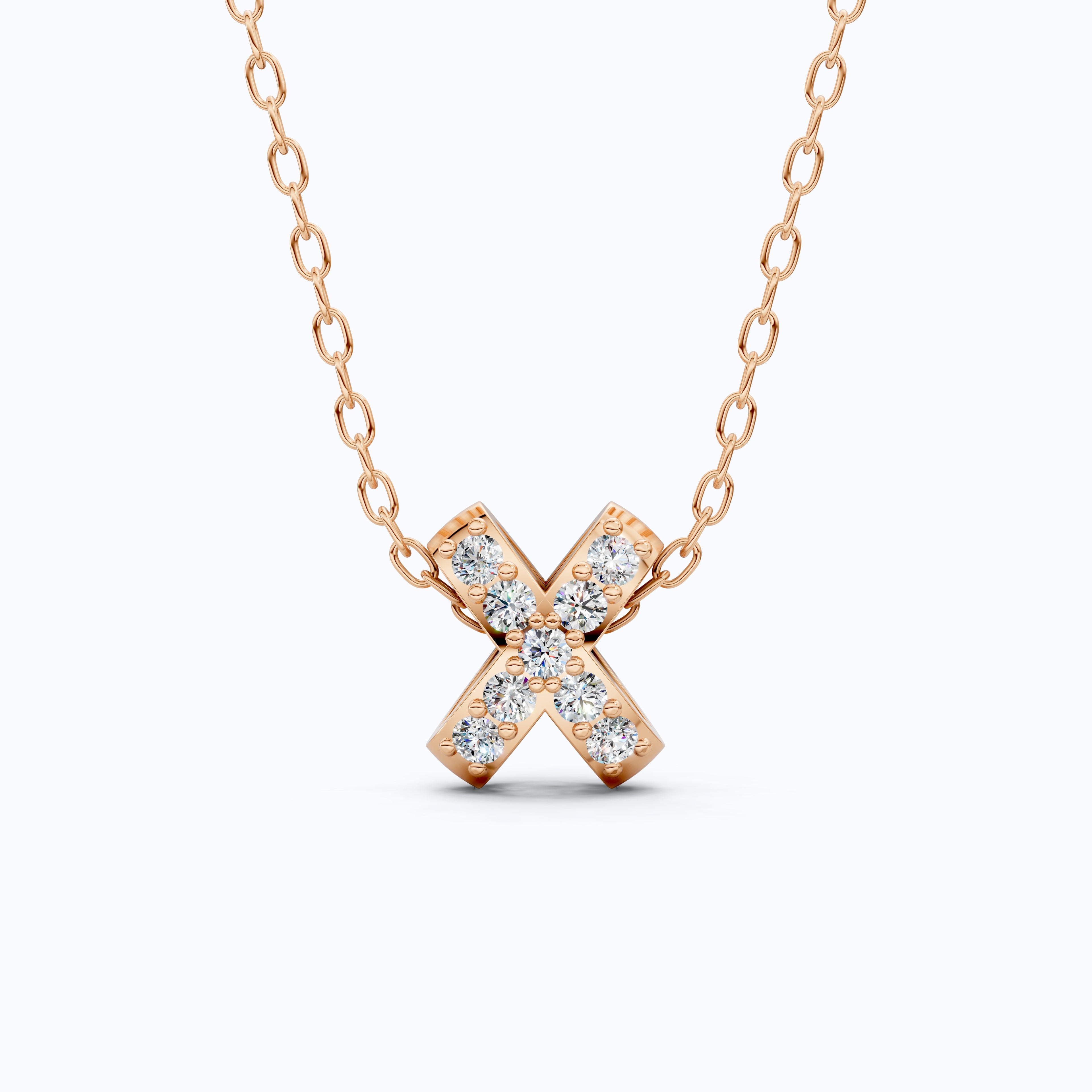 Dainty Criss-Cross X Pendant Necklace in Lab Grown Diamond-14k Solid Gold, Birthday Gift for Women,