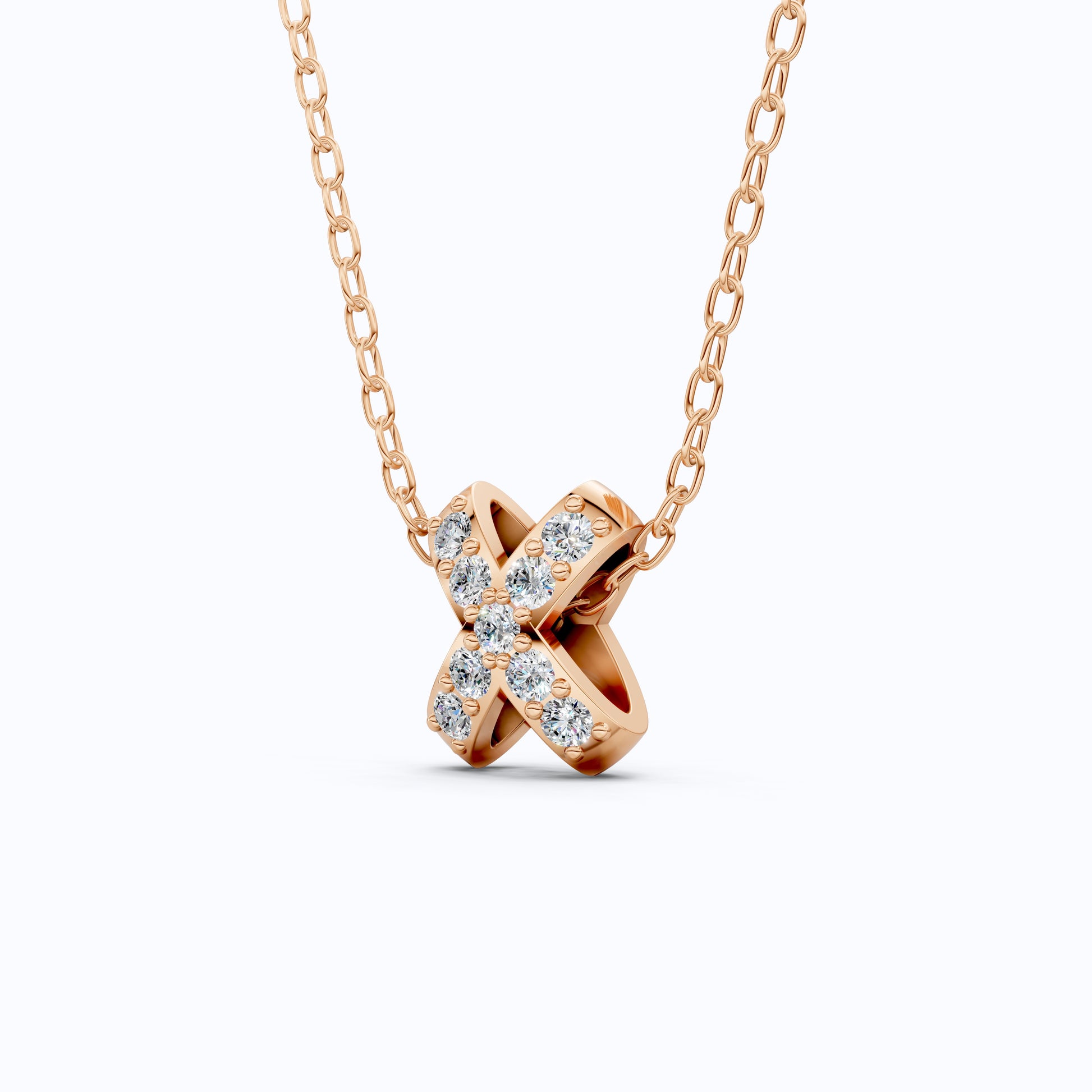 Dainty Criss-Cross X Pendant Necklace in Lab Grown Diamond-14k Solid Gold, Birthday Gift for Women,