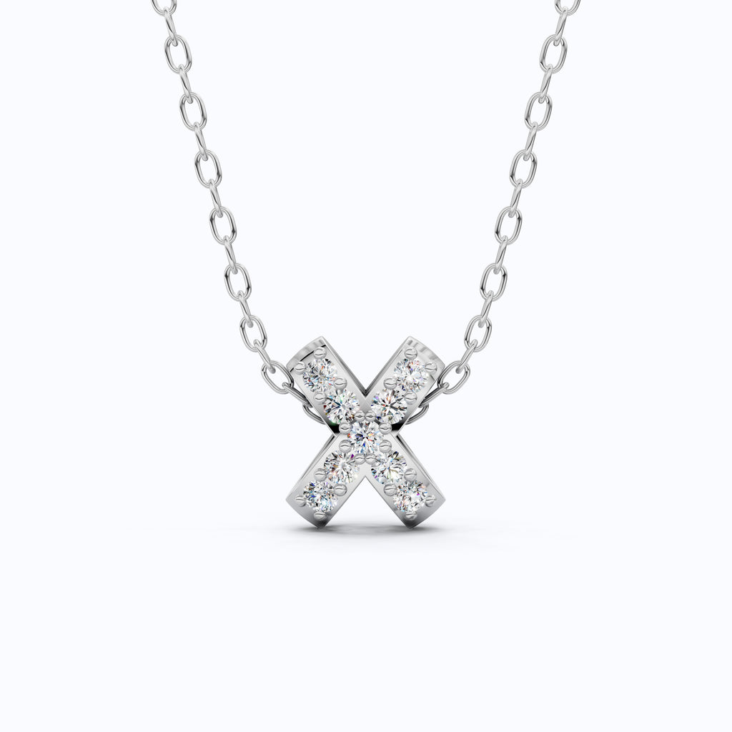 Dainty Criss-Cross X Pendant Necklace in Lab Grown Diamond-14k Solid Gold, Birthday Gift for Women,