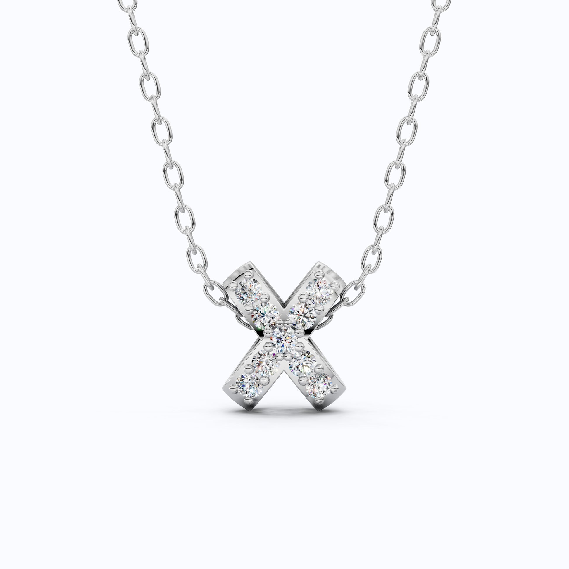 Dainty Criss-Cross X Pendant Necklace in Lab Grown Diamond-14k Solid Gold, Birthday Gift for Women,