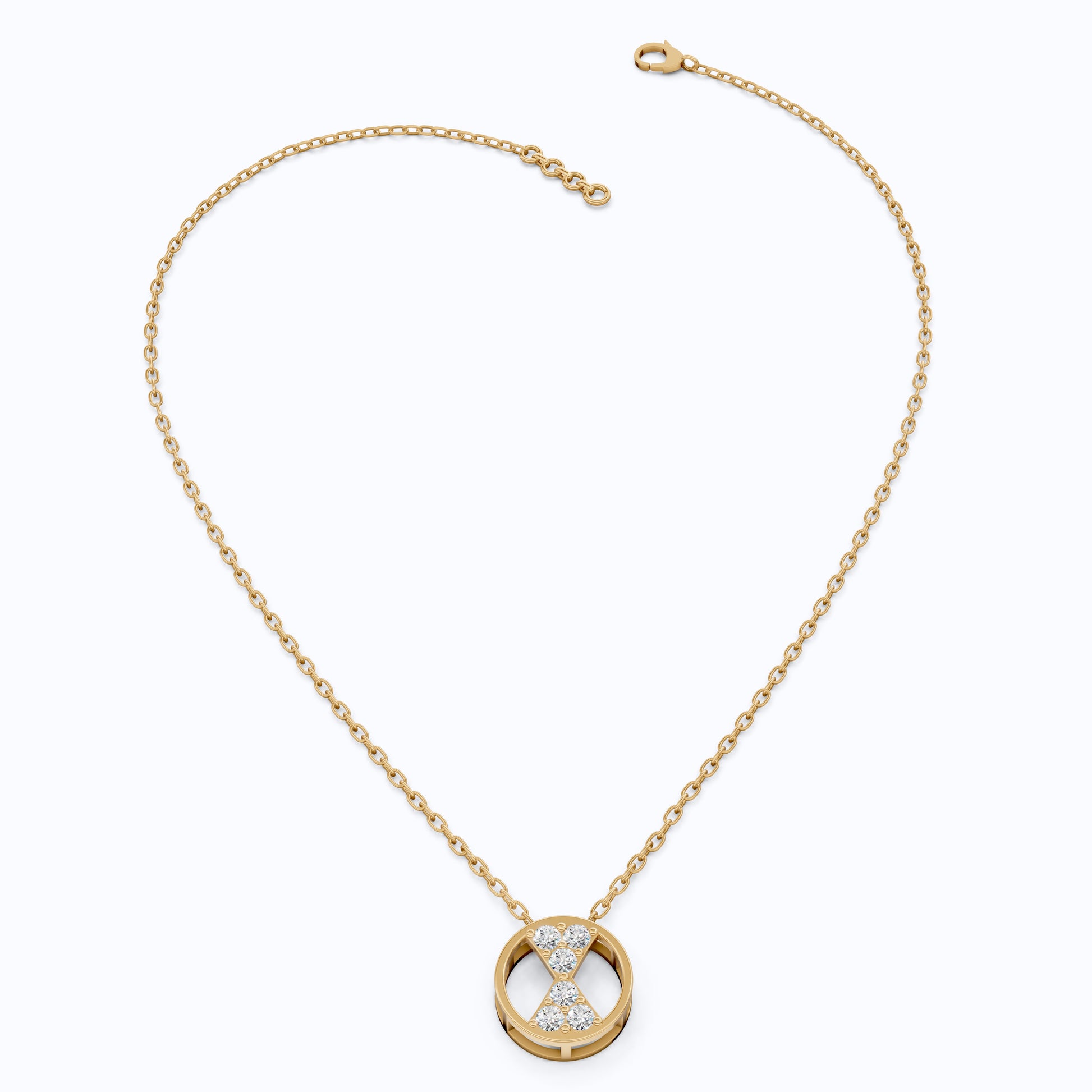 Stylish Hourglass Pavé Circle Diamond Pendant Necklace in Lab Grown Diamond 14k Solid  Gold Pendant for Her