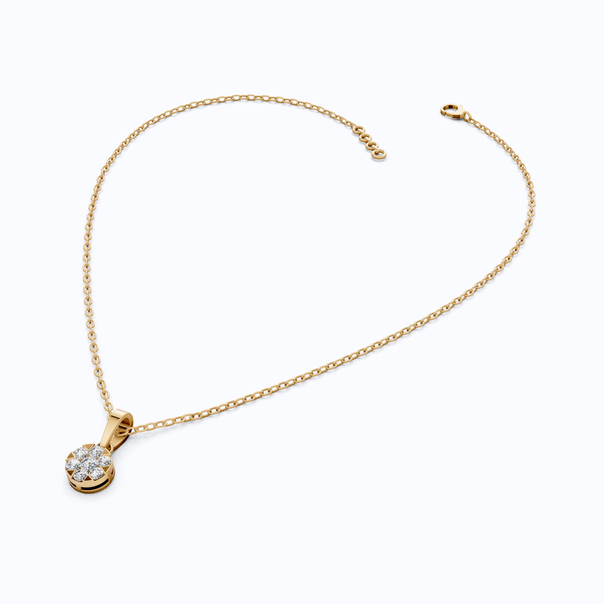 Classic Round Floral Cluster Disc Pendant in Lab Grown Diamond-14k Solid Gold, Birthday Gift for Her, Handmade Jewelry