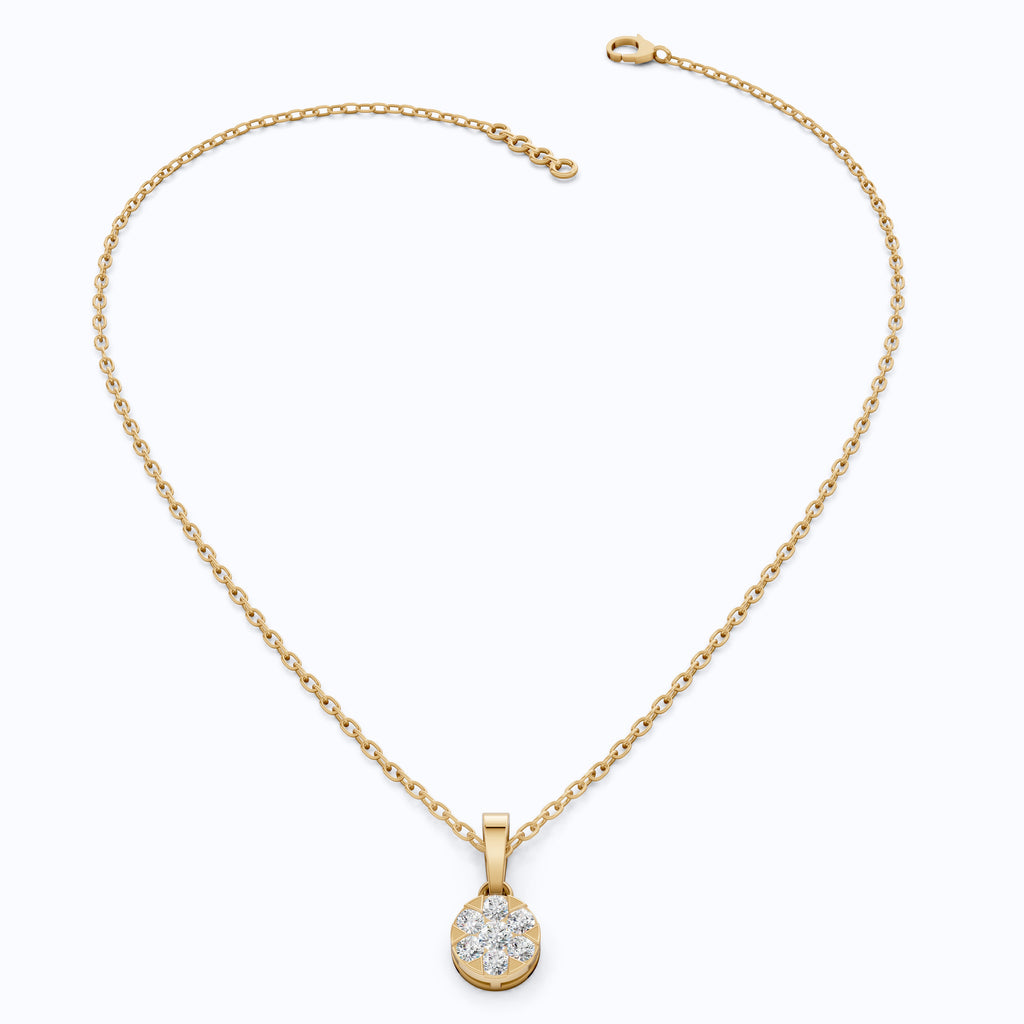 Classic Round Floral Cluster Disc Pendant in Lab Grown Diamond-14k Solid Gold, Birthday Gift for Her, Handmade Jewelry