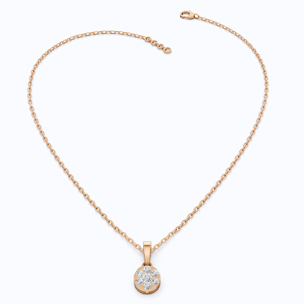 Classic Round Floral Cluster Disc Pendant in Lab Grown Diamond-14k Solid Gold, Birthday Gift for Her, Handmade Jewelry