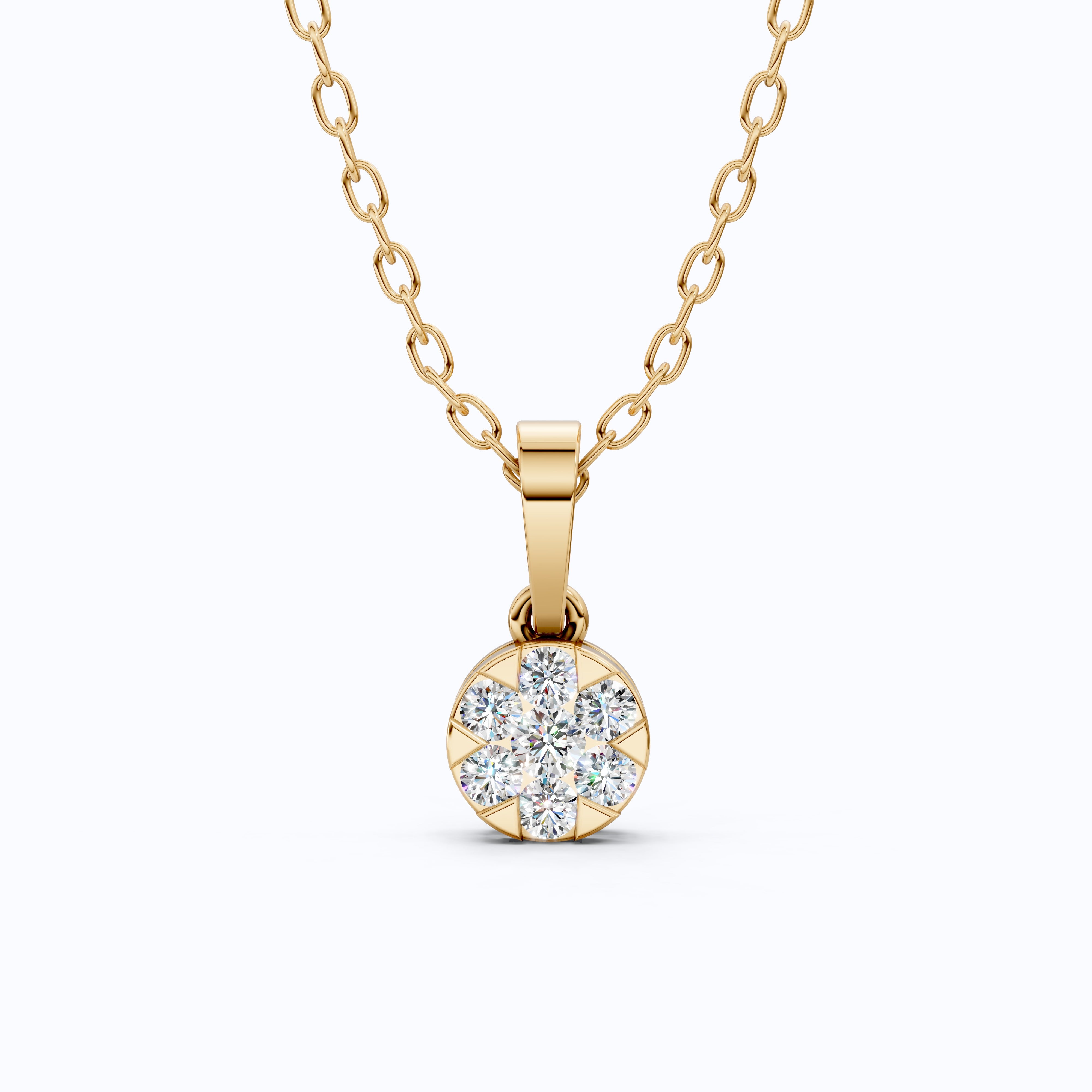 Classic Round Floral Cluster Disc Pendant in Lab Grown Diamond-14k Solid Gold, Birthday Gift for Her, Handmade Jewelry