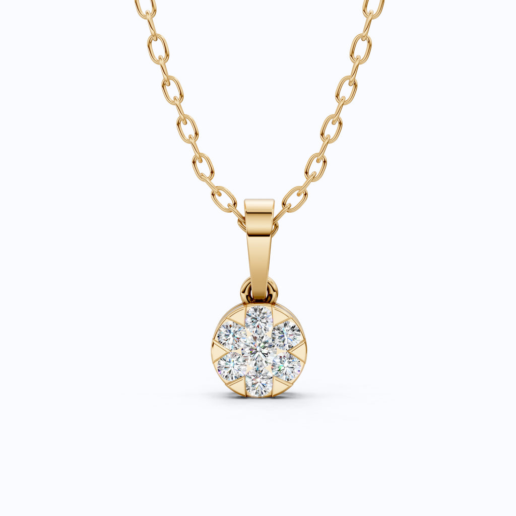 Classic Round Floral Cluster Disc Pendant in Lab Grown Diamond-14k Solid Gold, Birthday Gift for Her, Handmade Jewelry